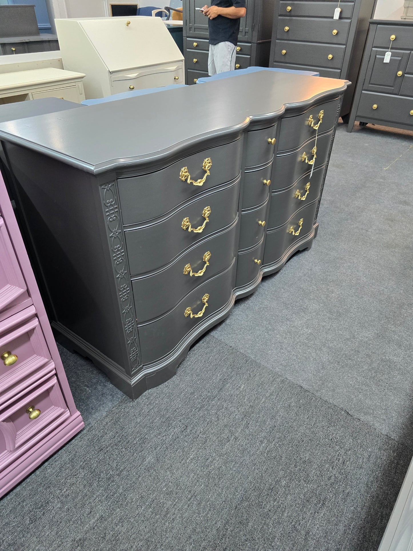 Drexel solid wood graphite serpentine dresser