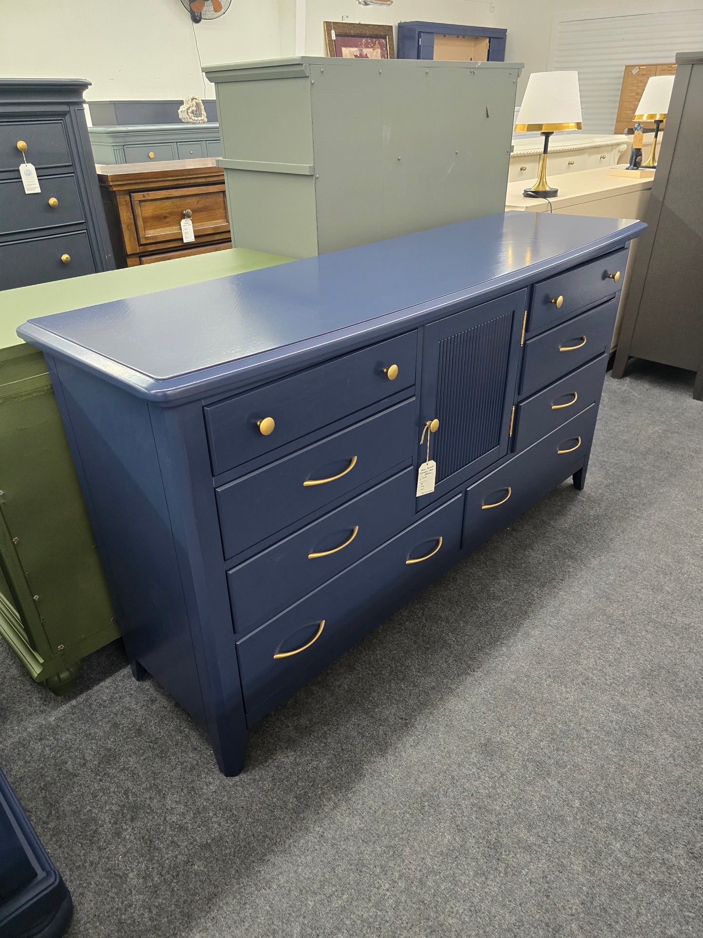 Navy solid wood 8 drawers 1 door dresser