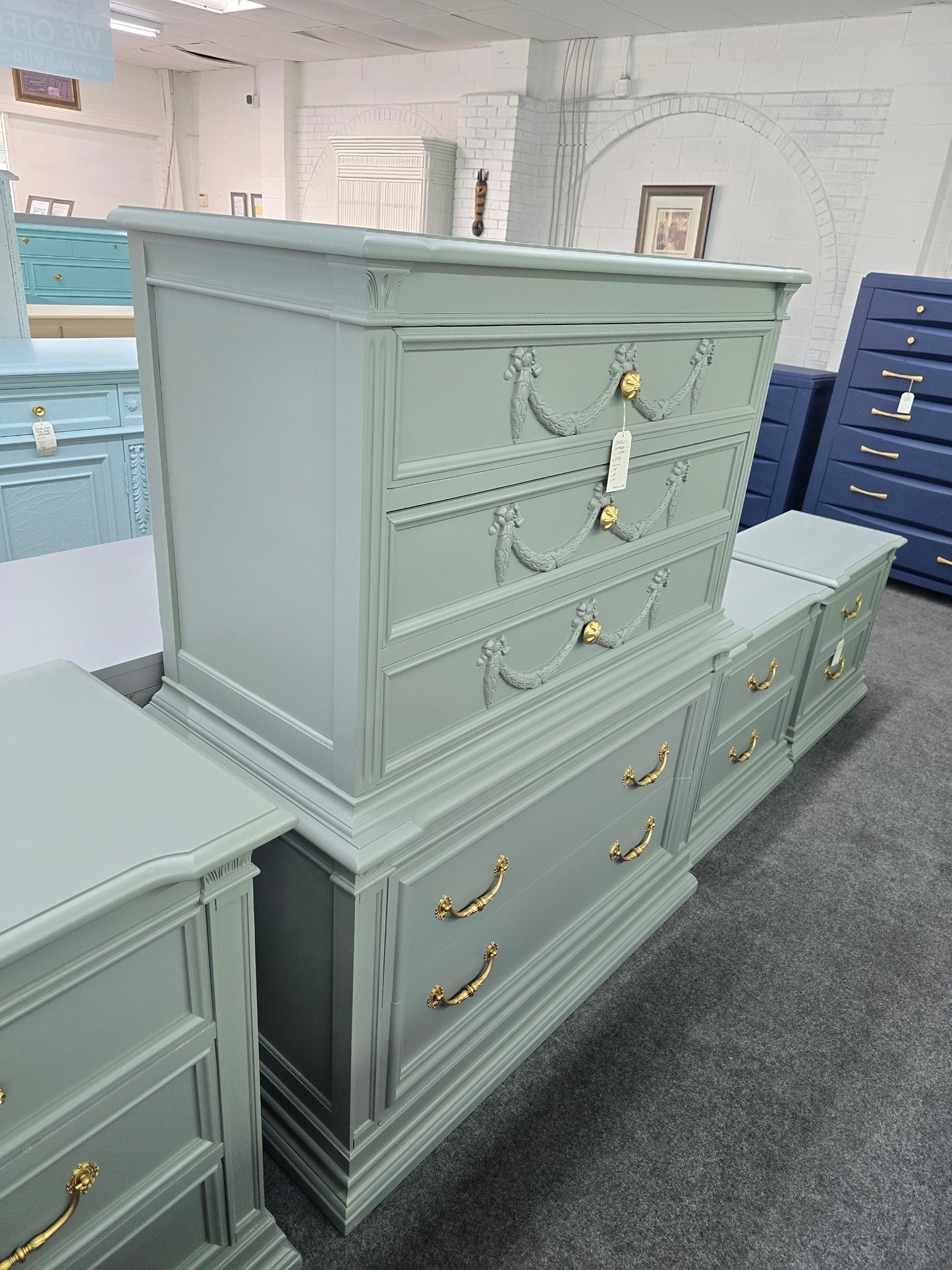 Bassett vintage green gray chest