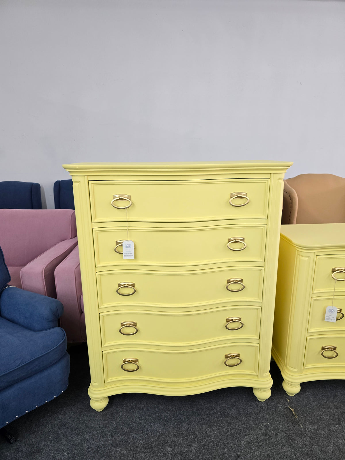 Bowfront yellow modern chest