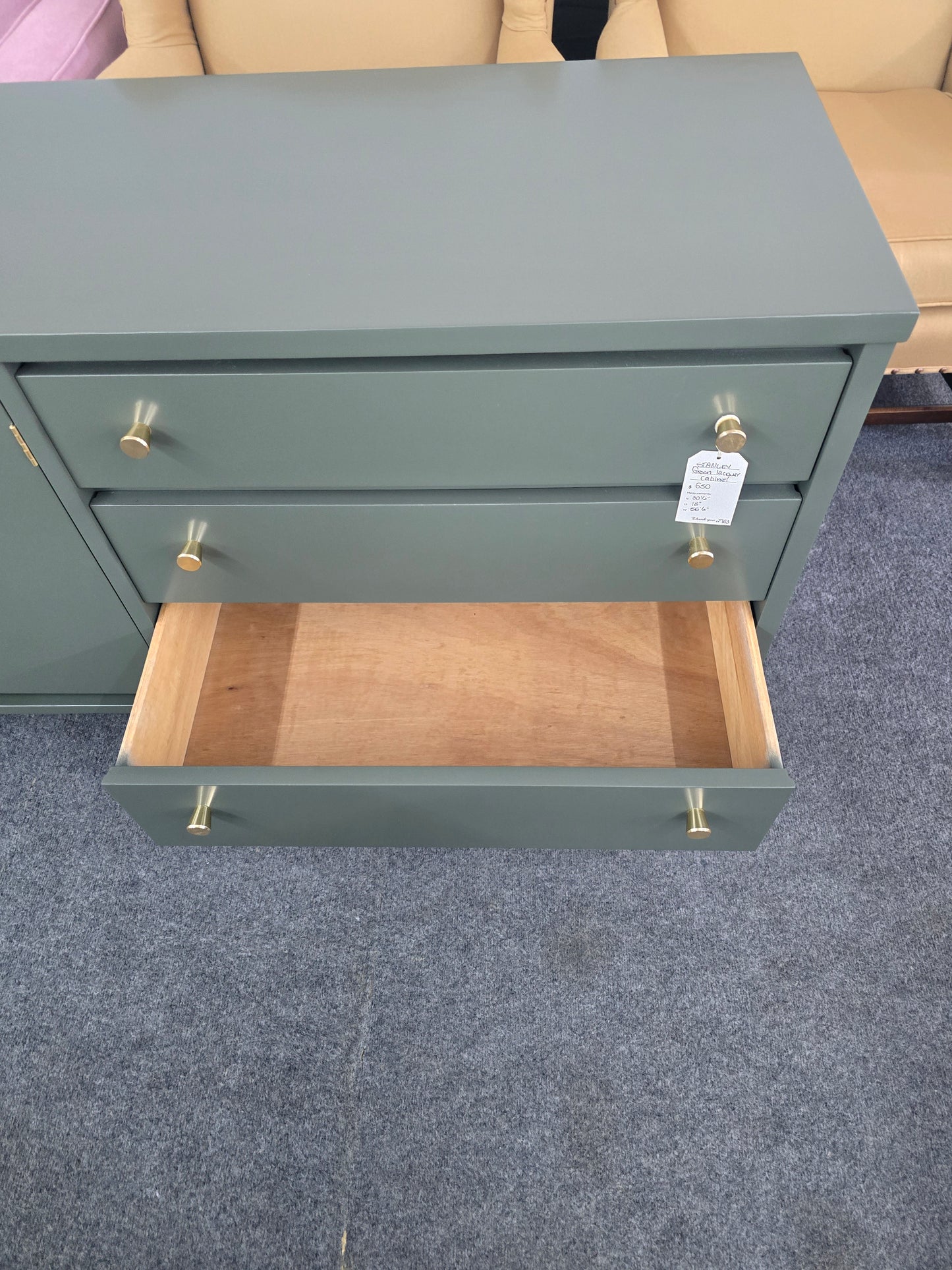 Stanley green lacquered MCM cabinet