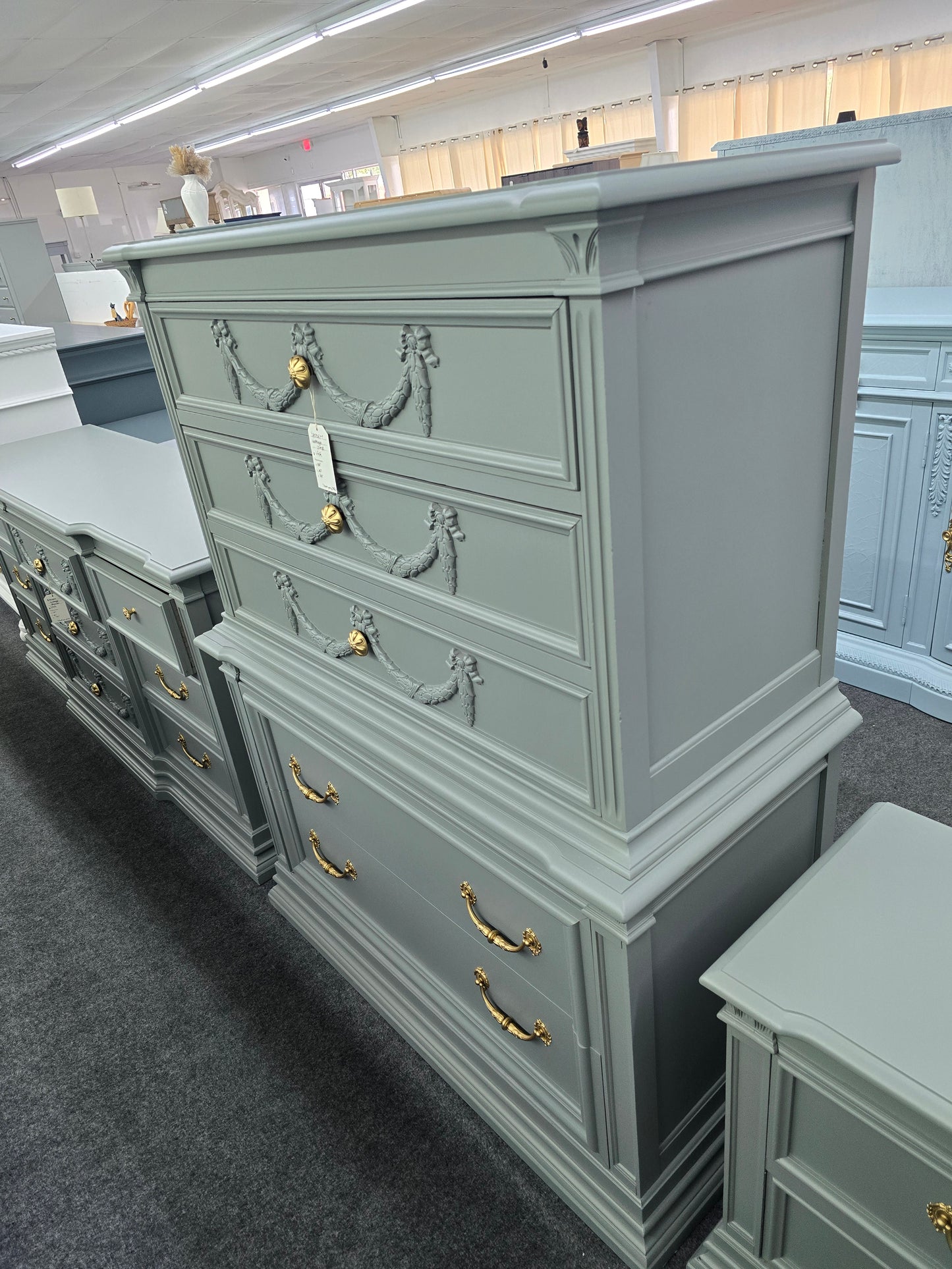 Bassett vintage green gray chest