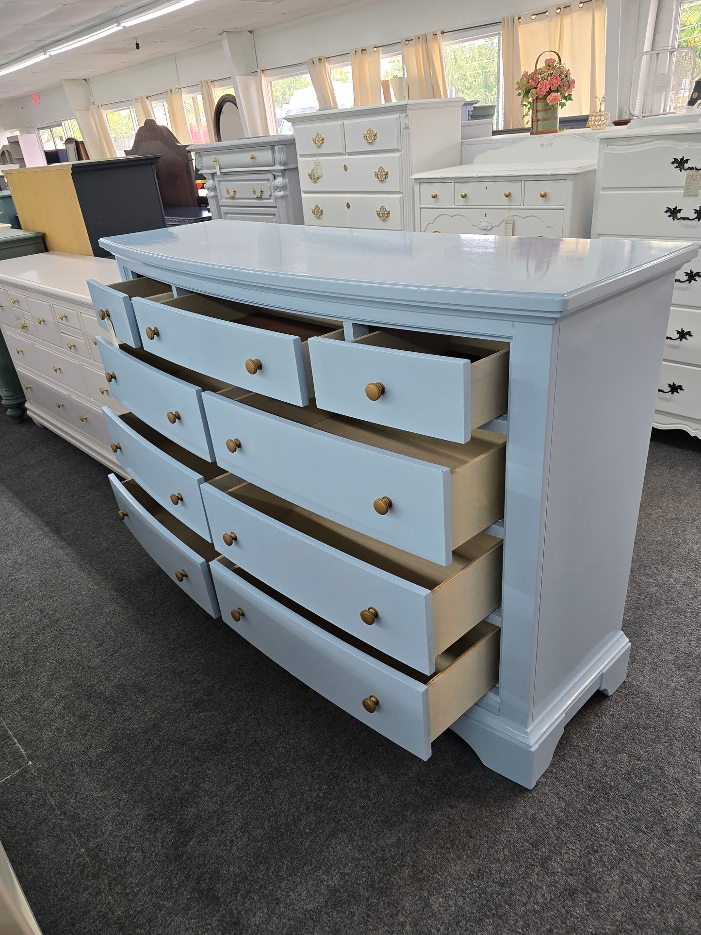Blue Lacquered 9 drawers big dresser