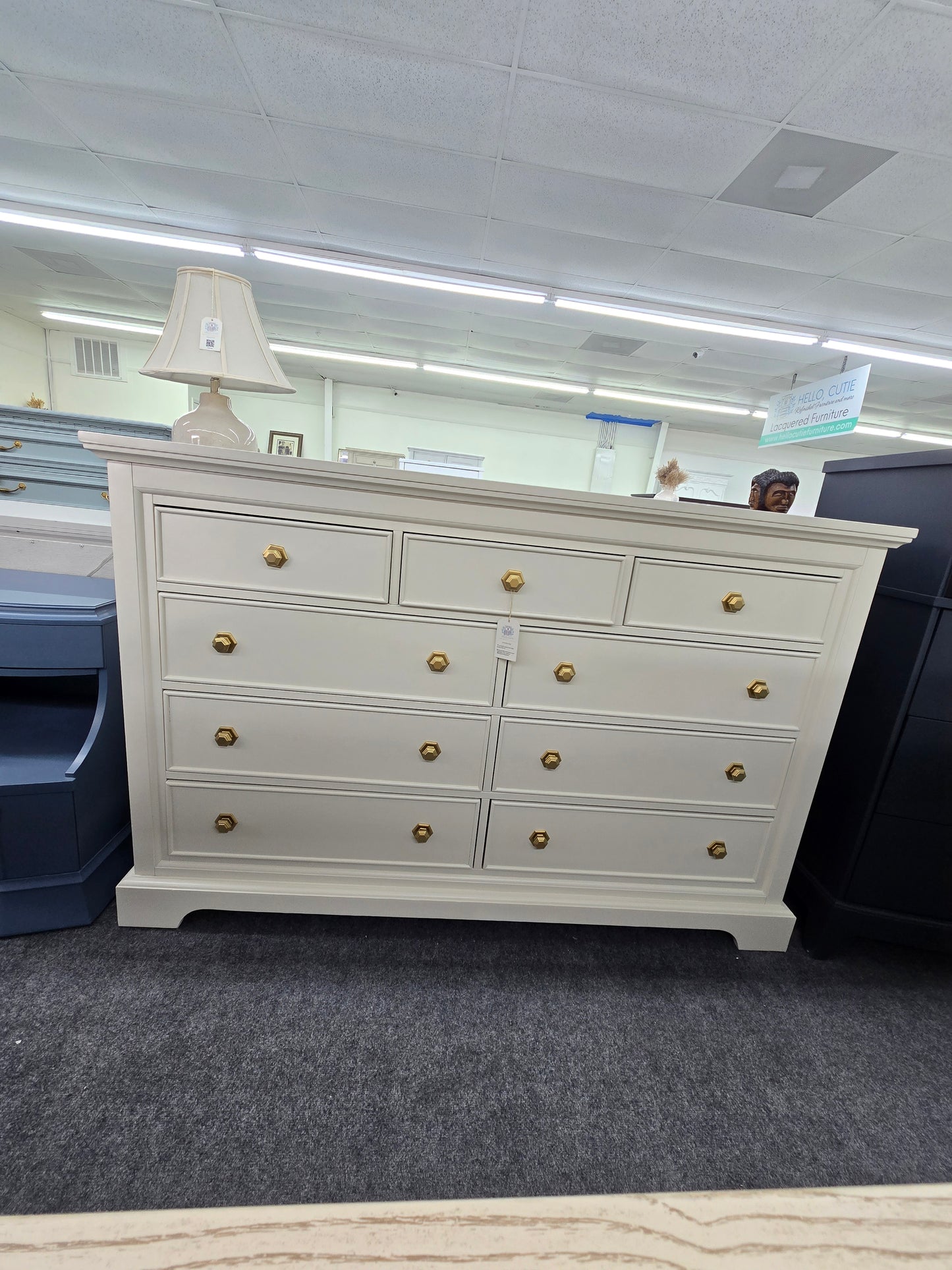 9 drawers off white dresser