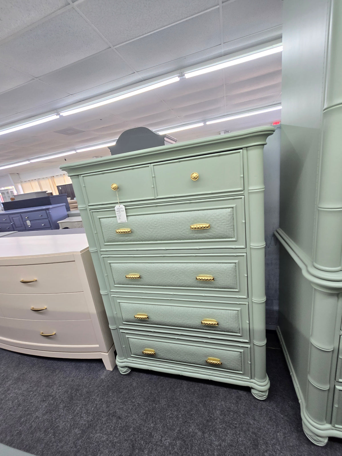 Havertys green bamboo chest