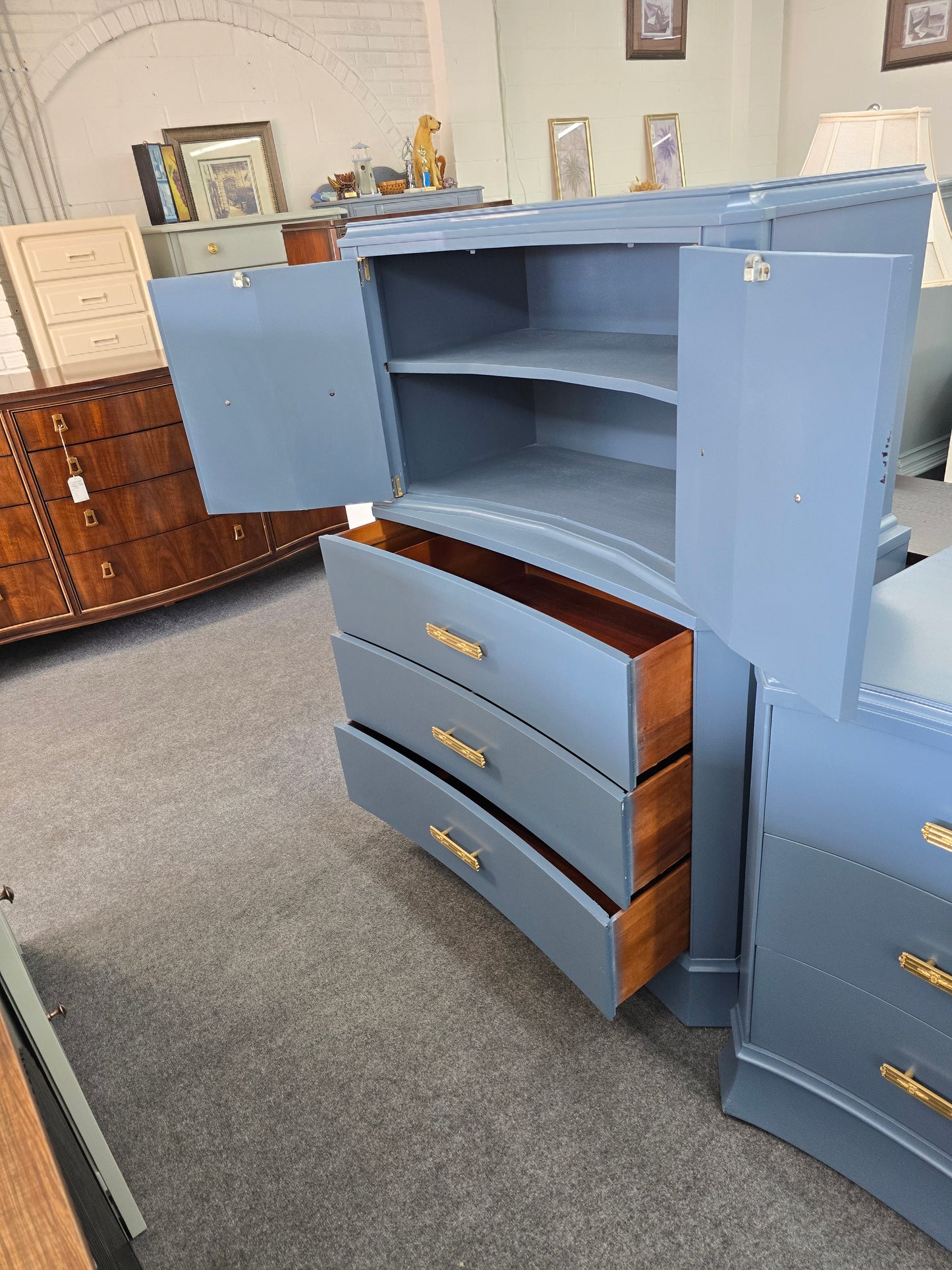Antique solid wood deep blue chest