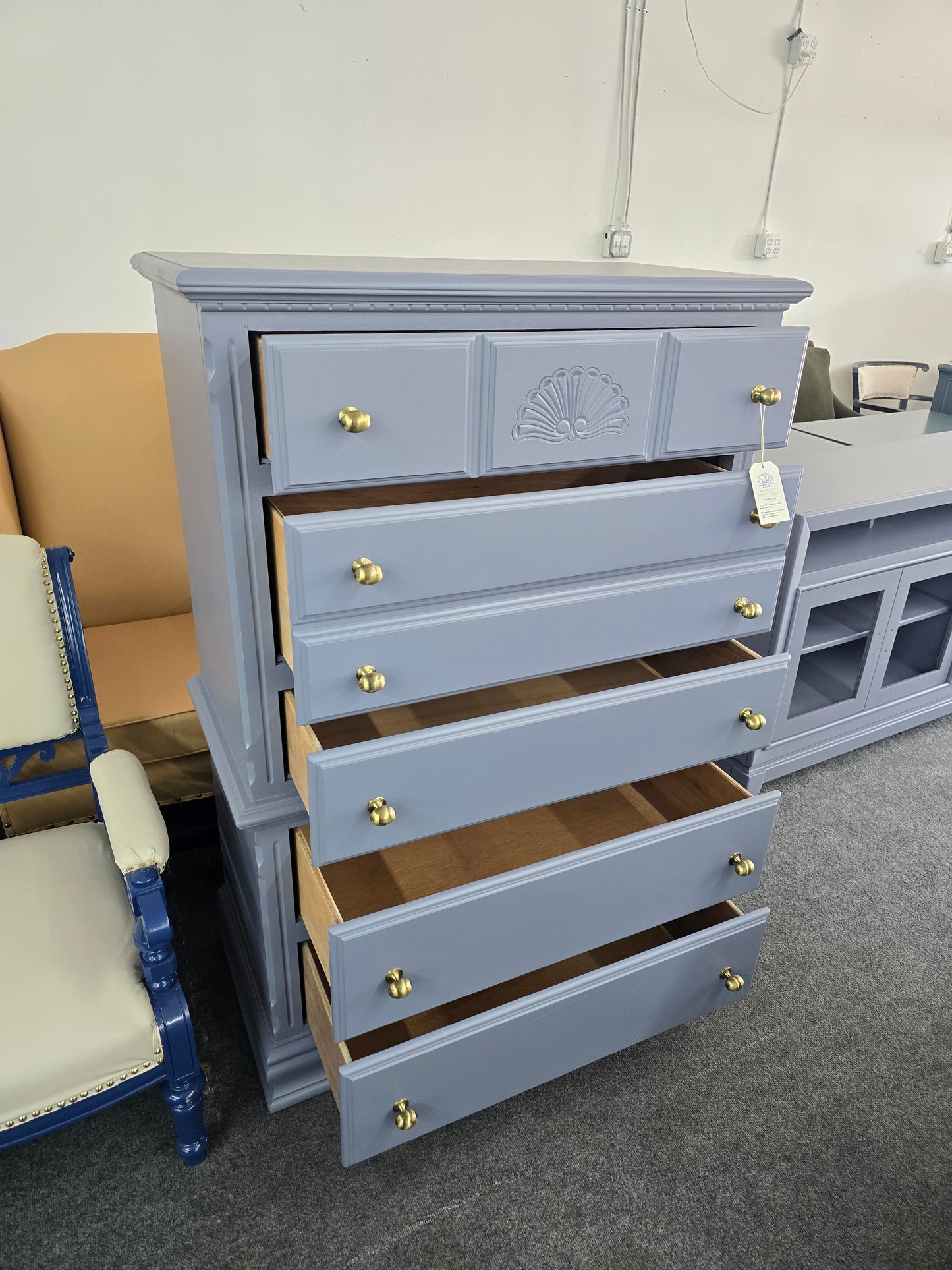 Solid wood vintage blue chest