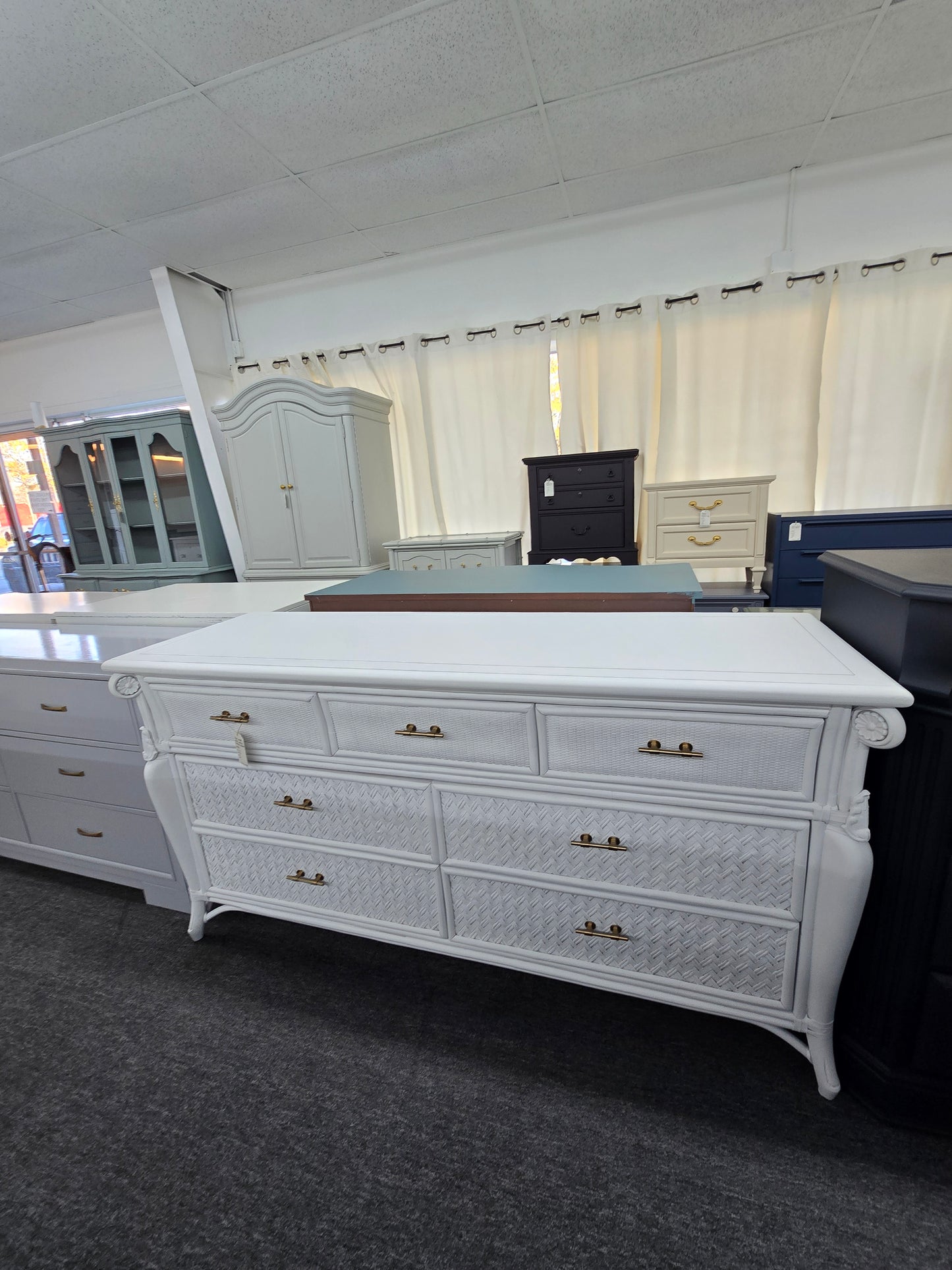 Solid wood and rattan white dresser