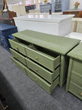 Wicker and rattan 6 drawers green dresser