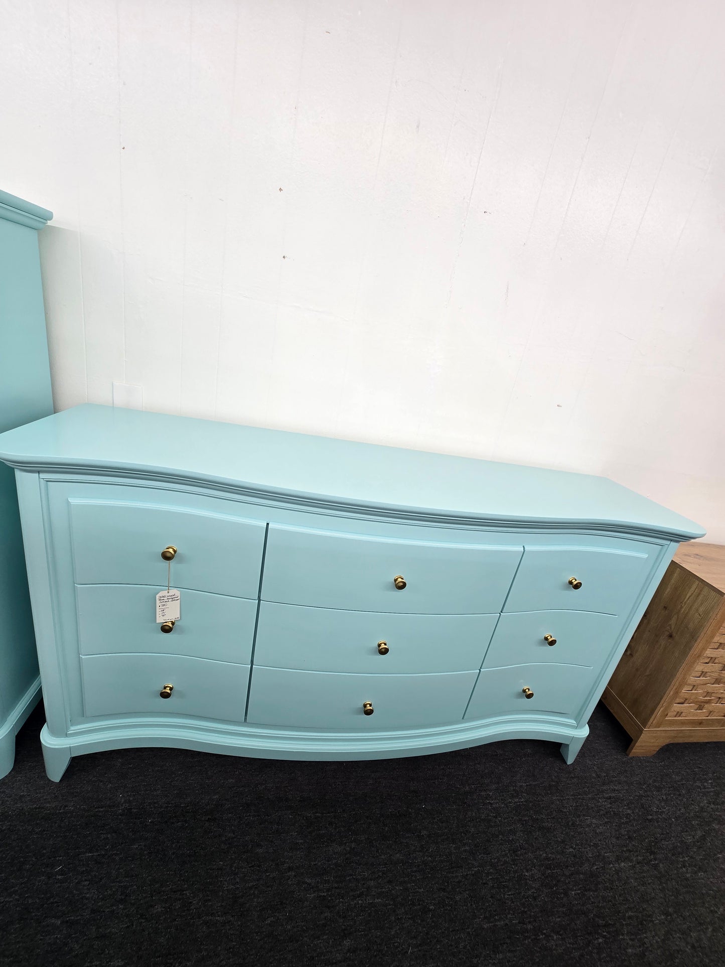 Solid wood blue Lacquered curved dresser
