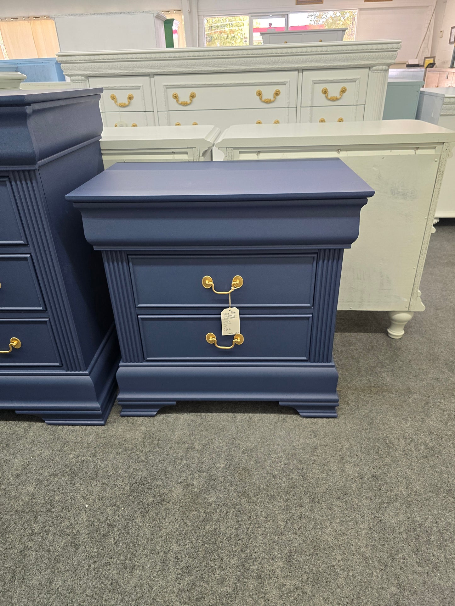 Navy blue 3 drawers nightstand