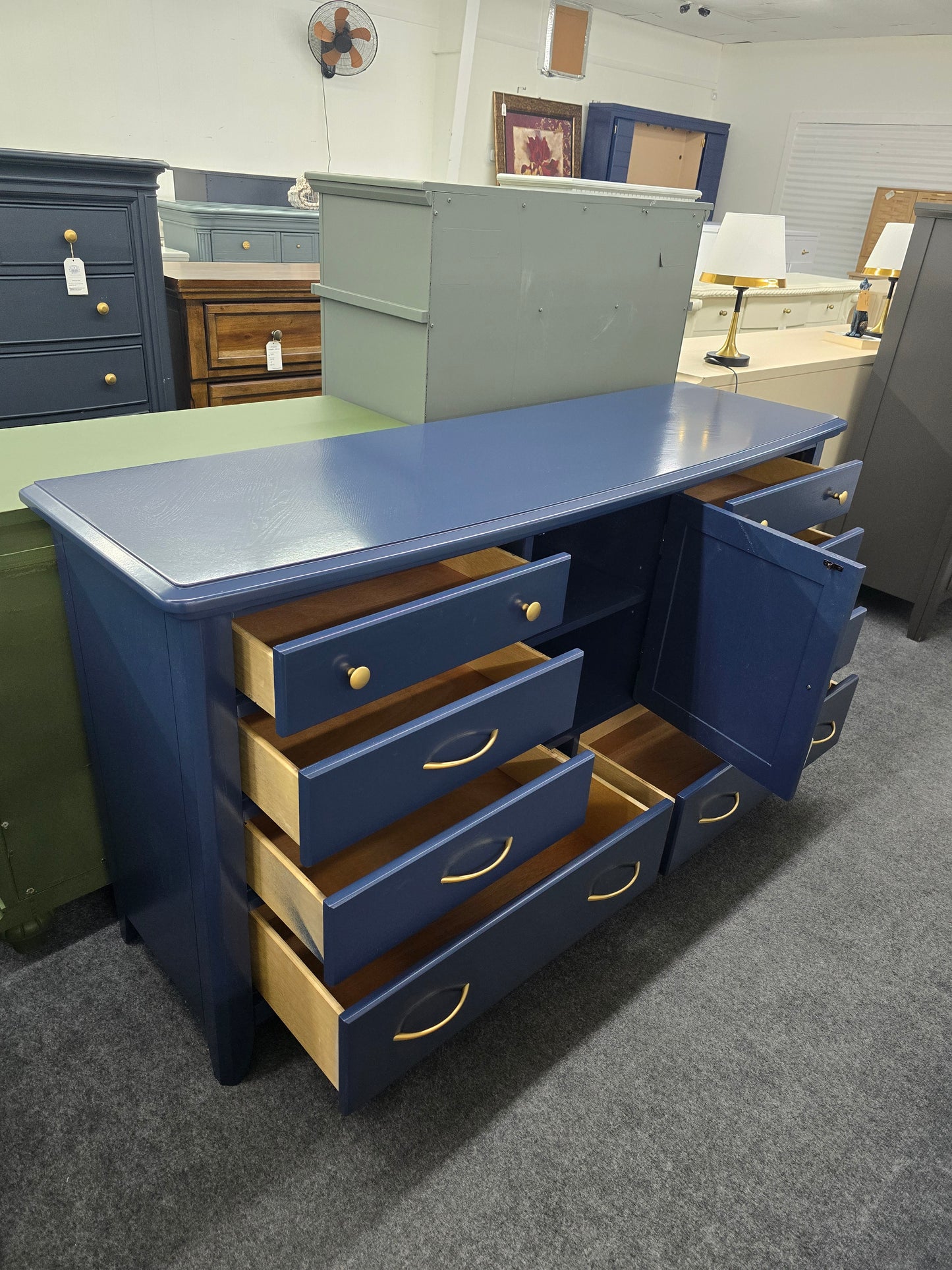 Navy solid wood 8 drawers 1 door dresser