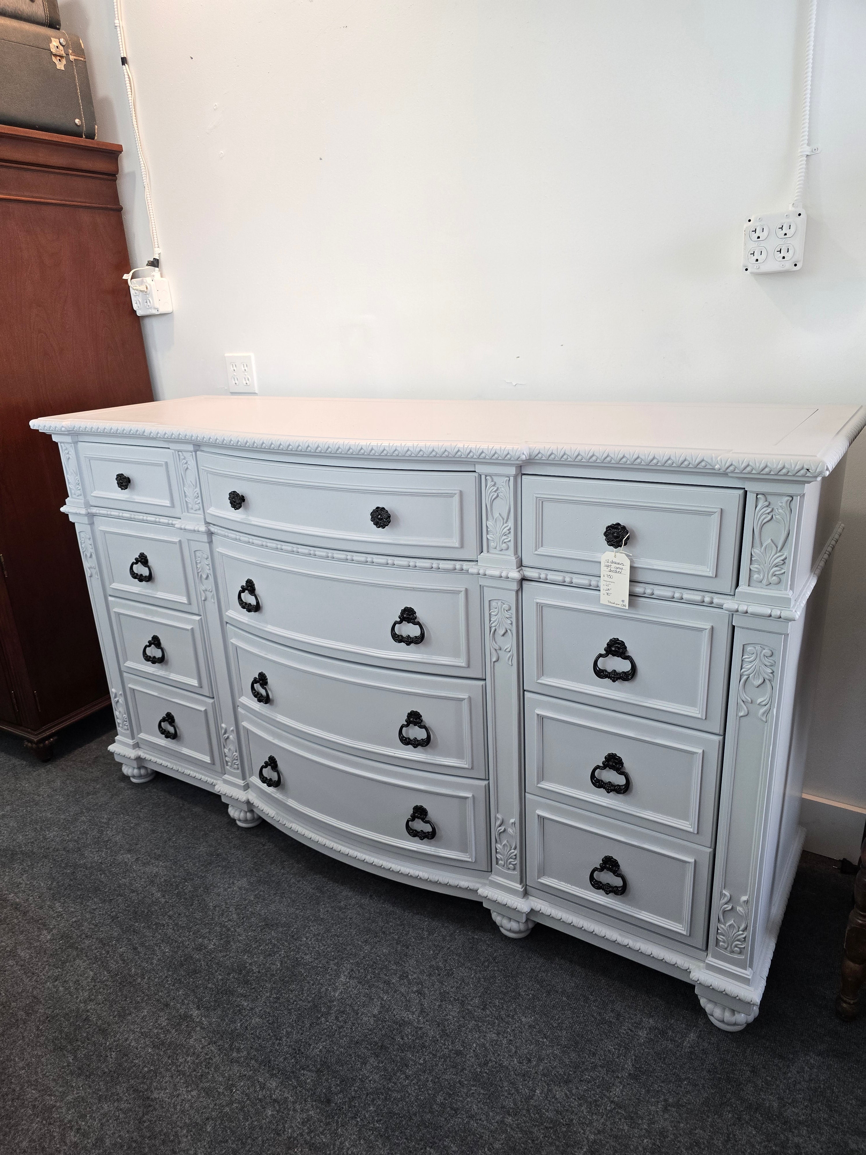 12 drawers gorgeous carved gray dresser