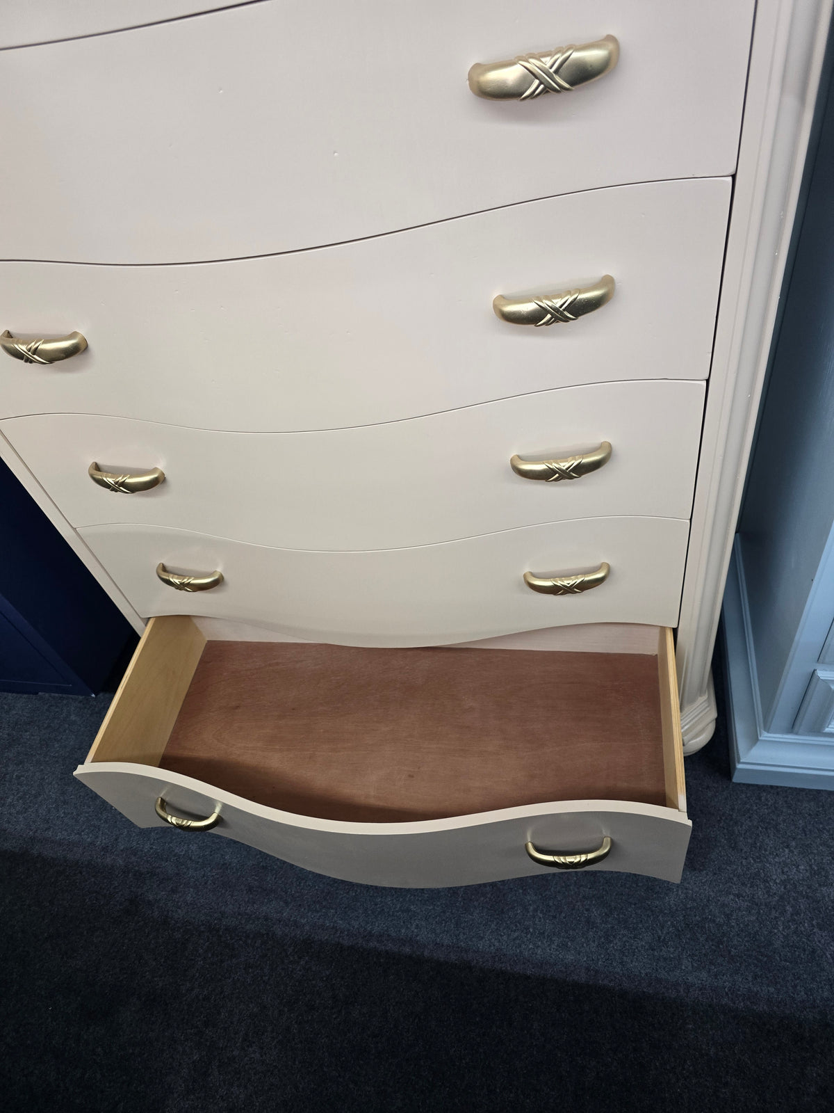 Gorgeous curved beige lacquered chest