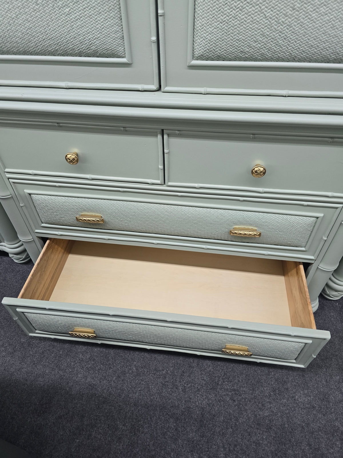Havertys green bamboo armoire