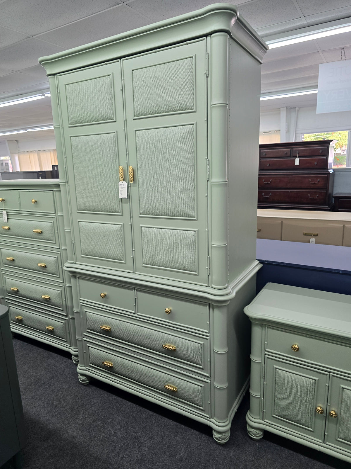 Havertys green bamboo armoire