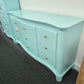 Solid wood blue Lacquered curved dresser