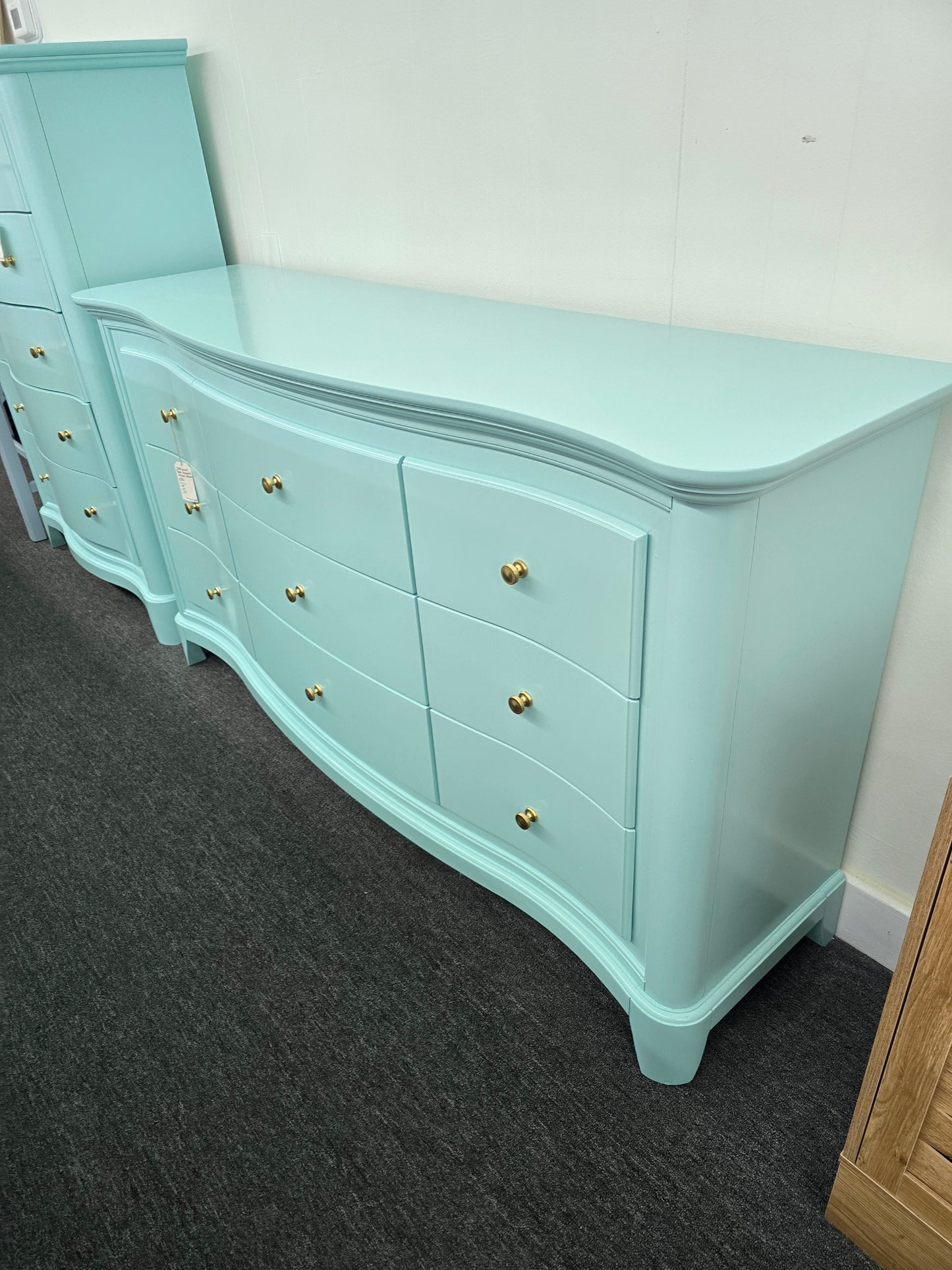 Solid wood blue Lacquered curved dresser
