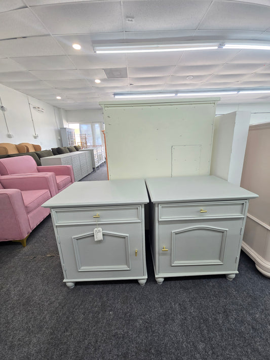 Solid wood pair of gray end tables