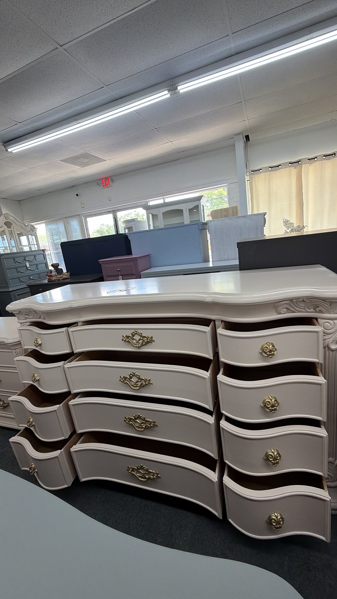 Bernhardt cream lacquered curved dresser
