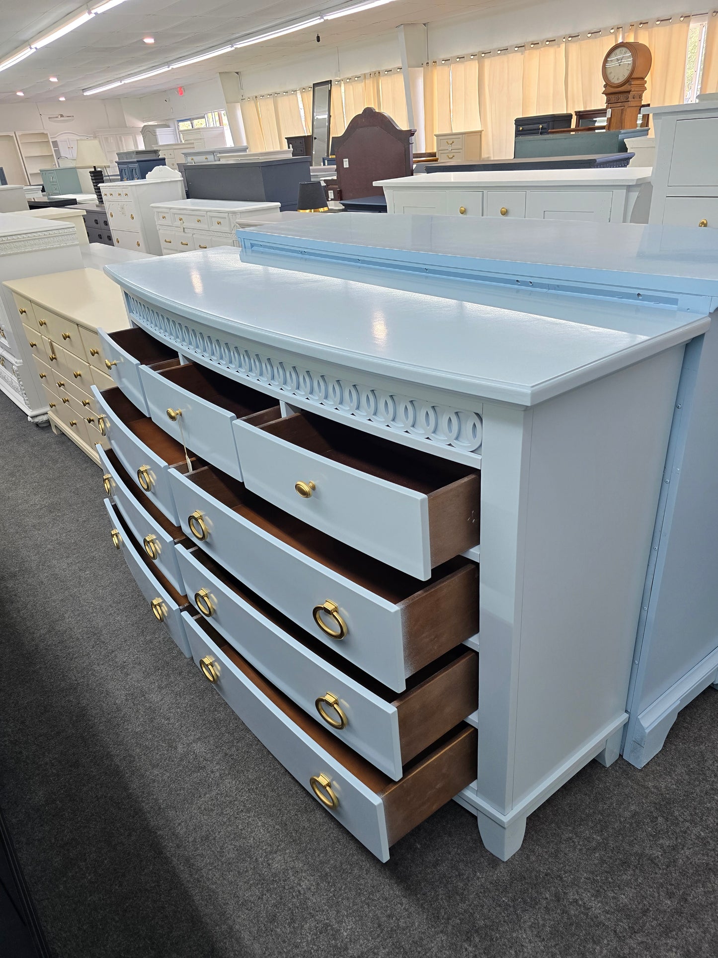 Baby blue Lacquered bowfront dresser