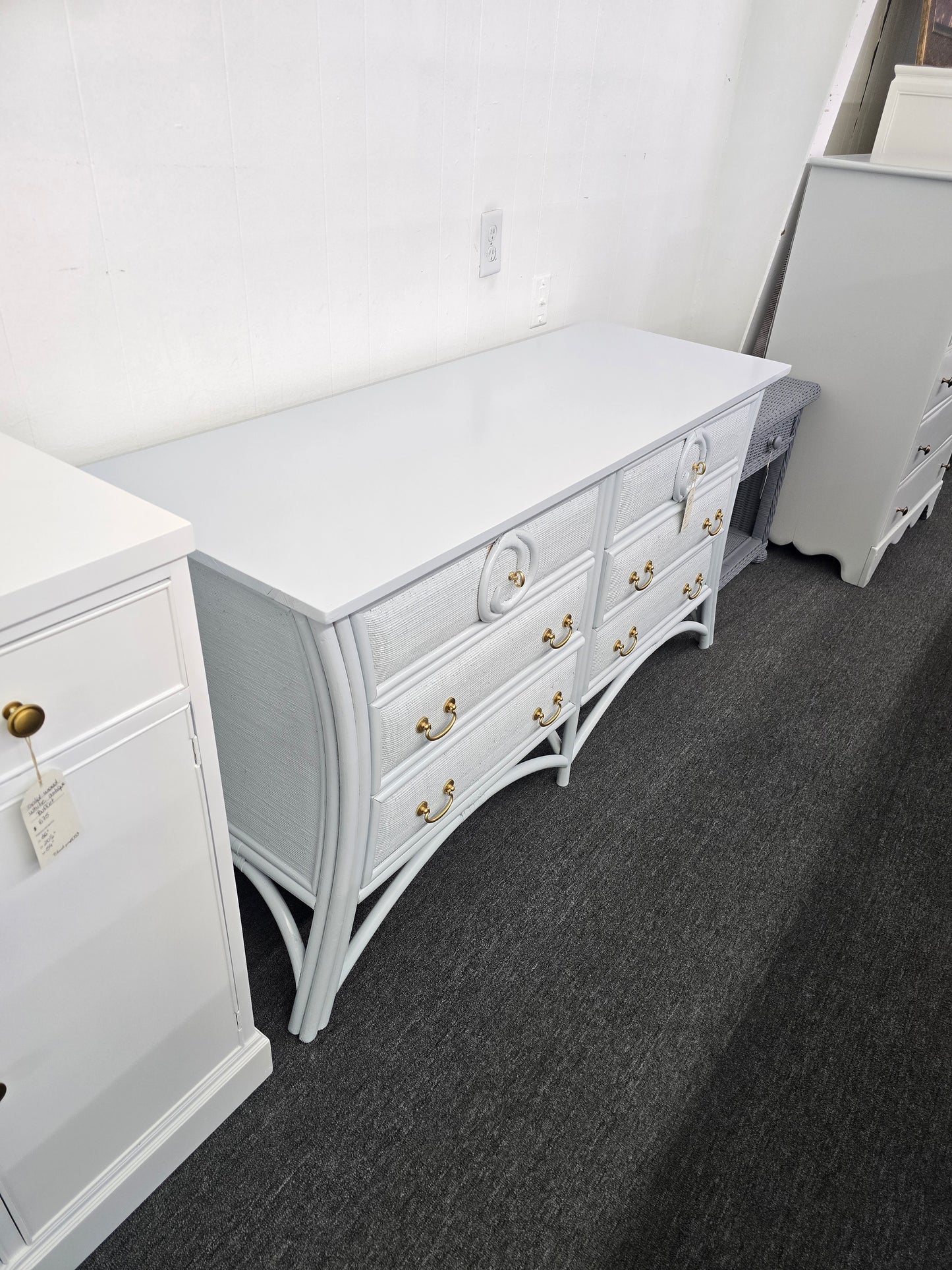 Light blue rattan dresser