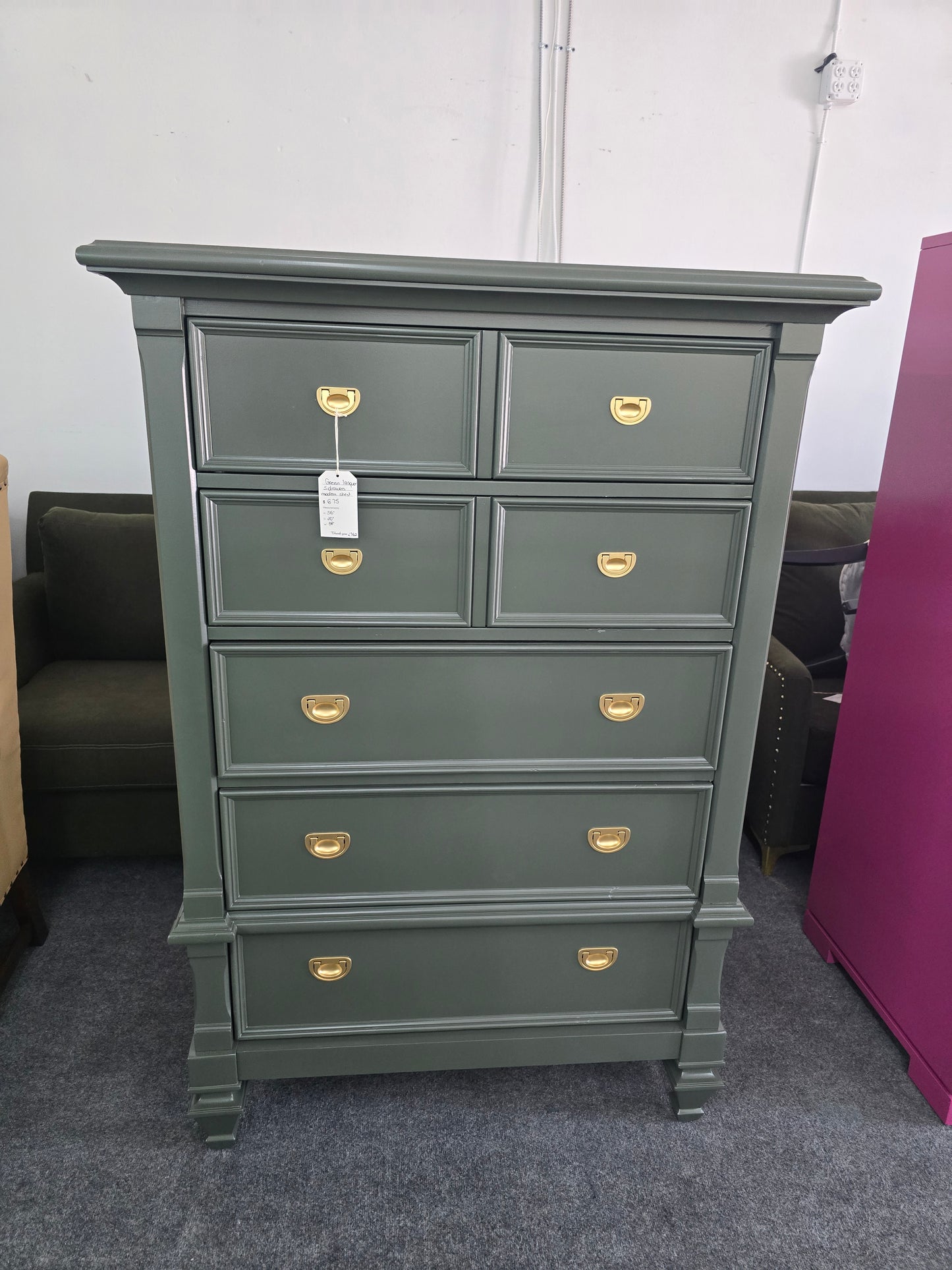 5 drawers green lacquered chest