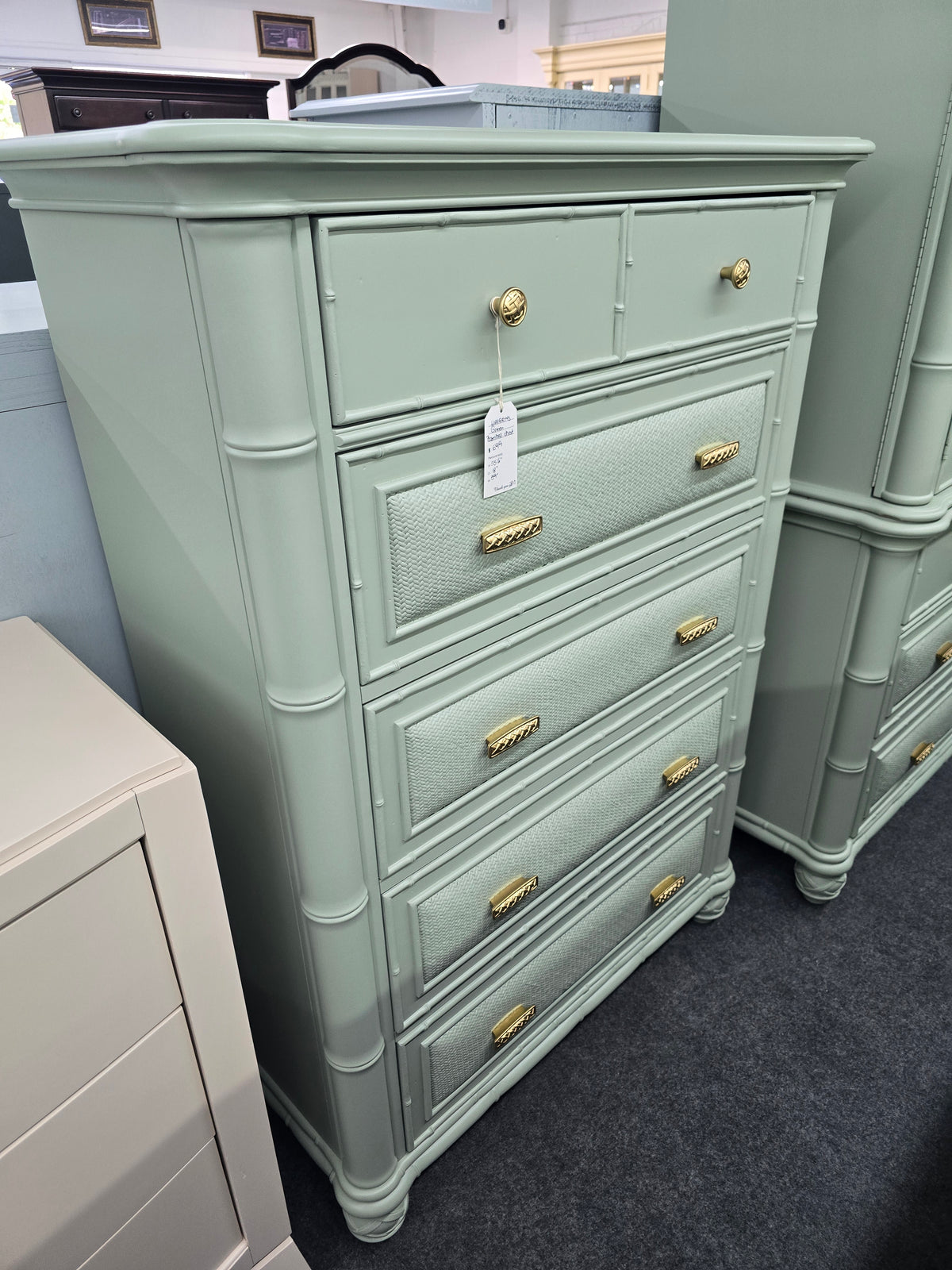 Havertys green bamboo chest