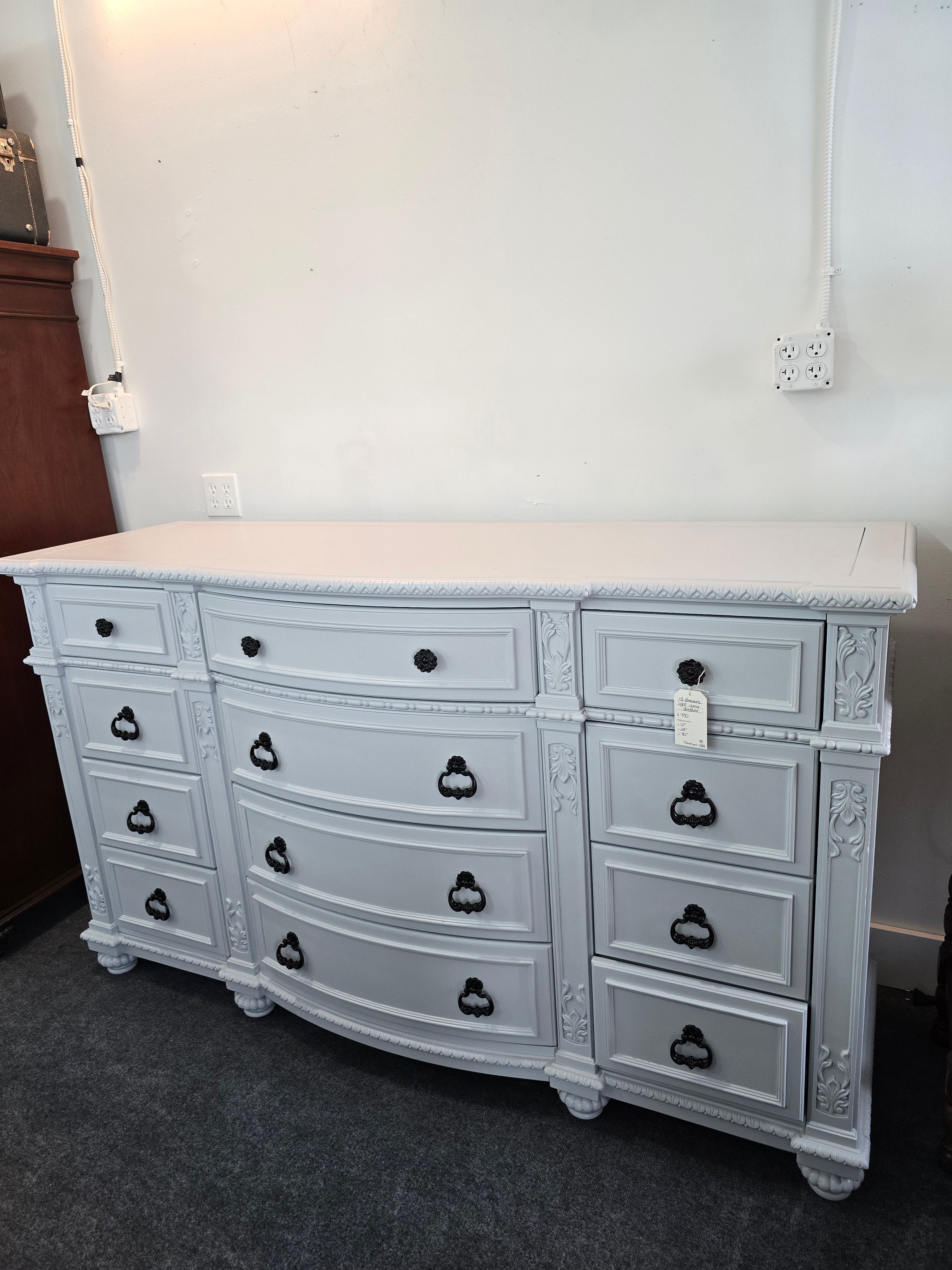 12 drawers gorgeous carved gray dresser