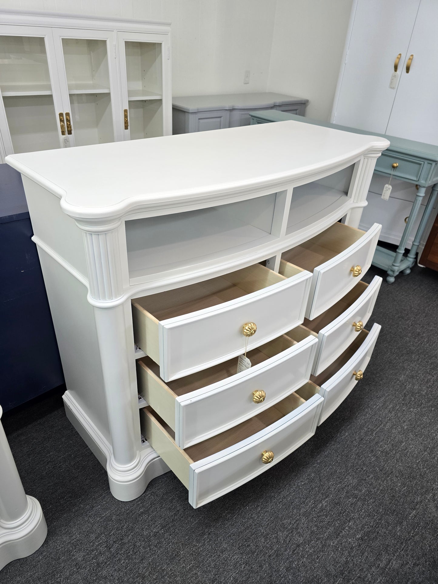Beautiful off-white bowfront dresser/stand