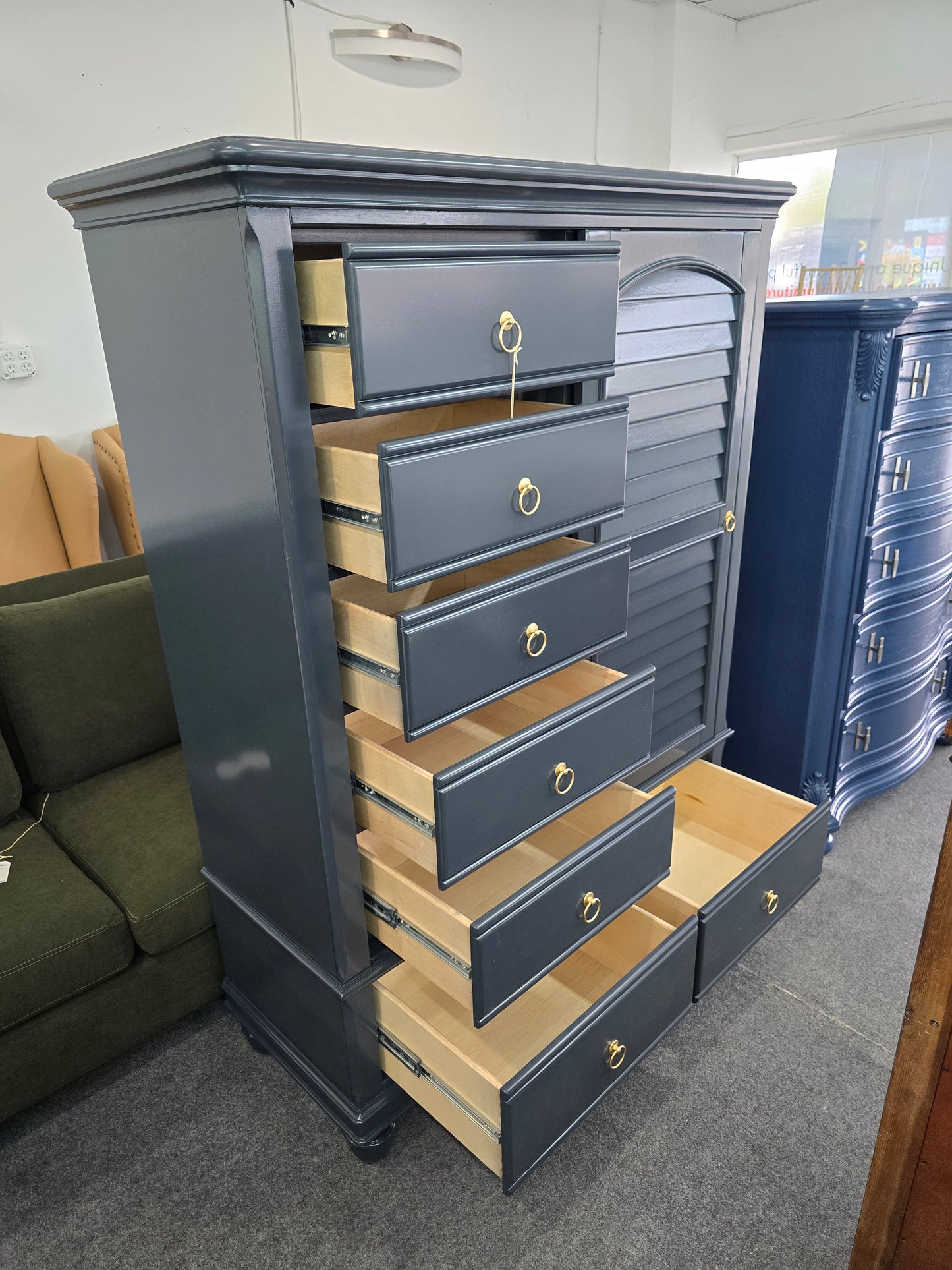 Haverty dark blue tall chest/arnoire