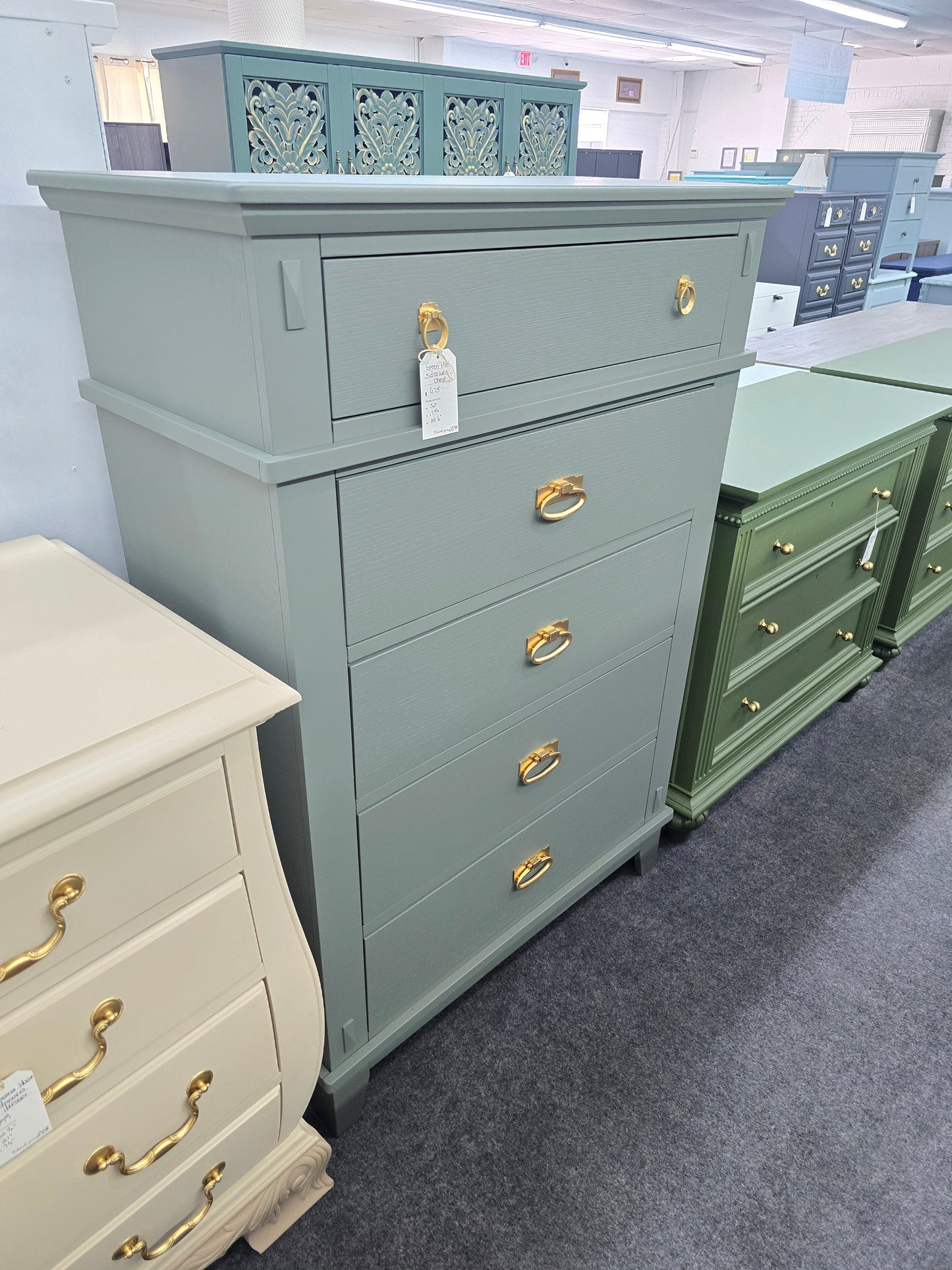 5 drawers tall green chest