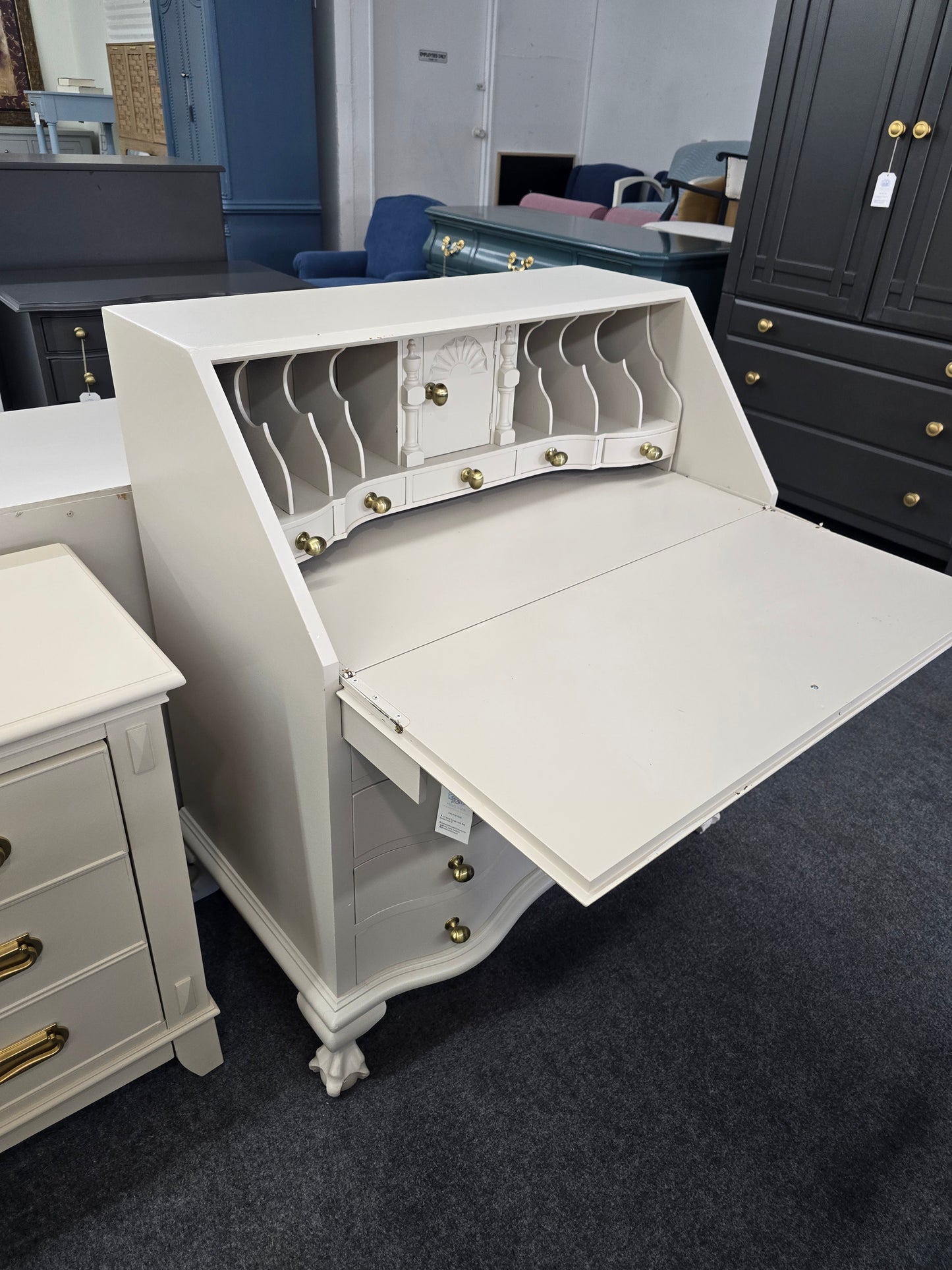 Antique beige secretary chest