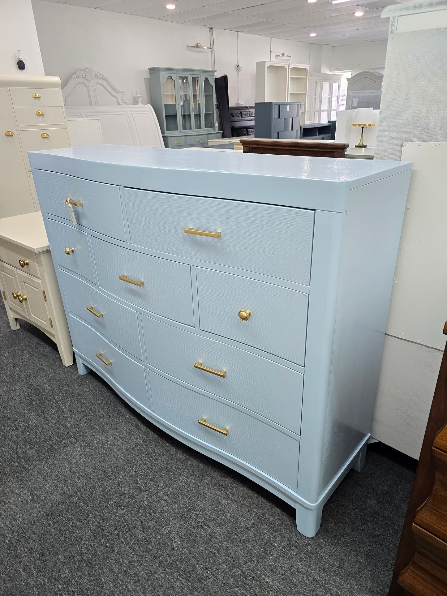 Blue lacquer modern tall dresser