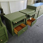 Solid wood MCM green pair of nightstands