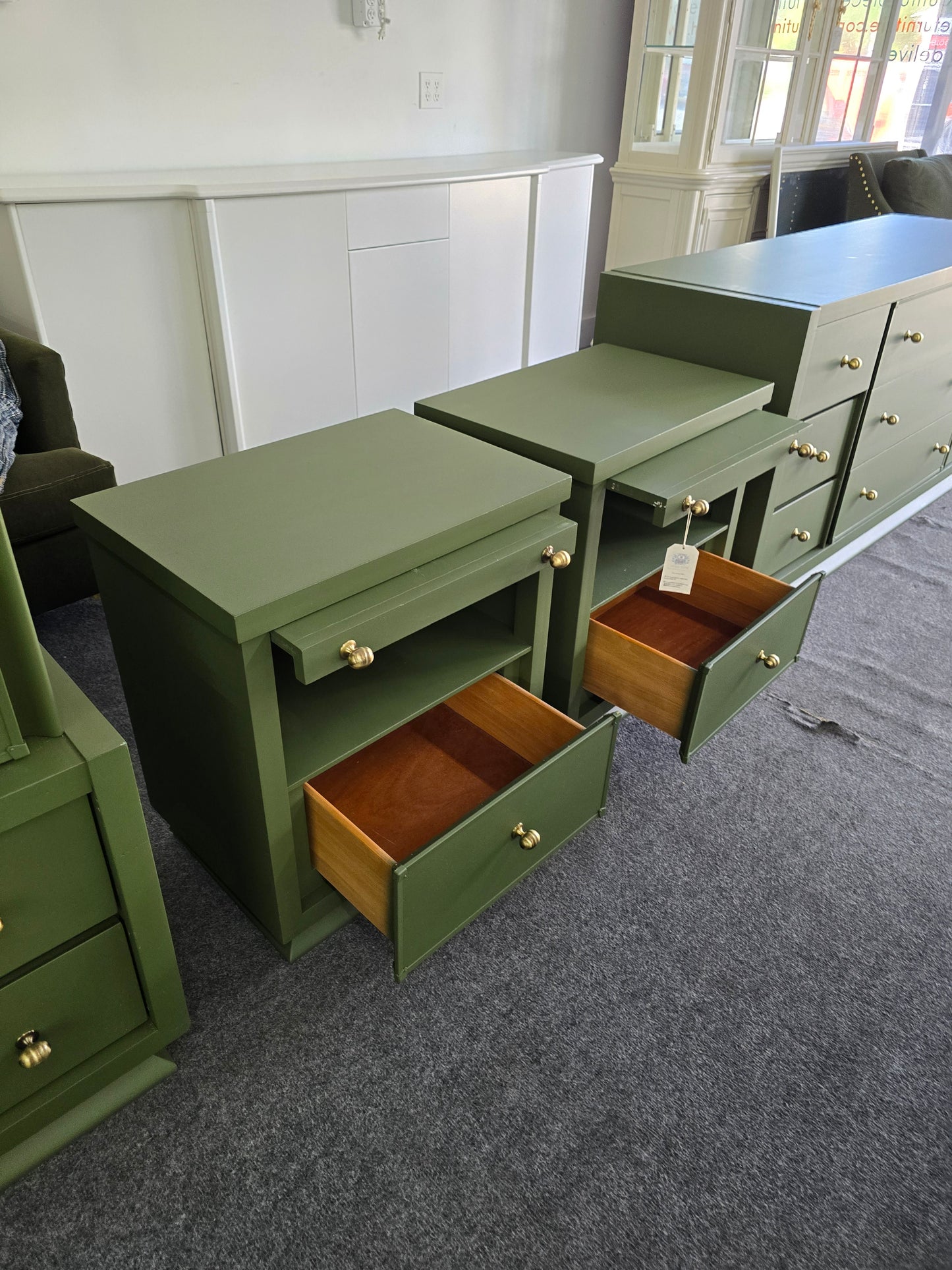 Solid wood MCM green pair of nightstands