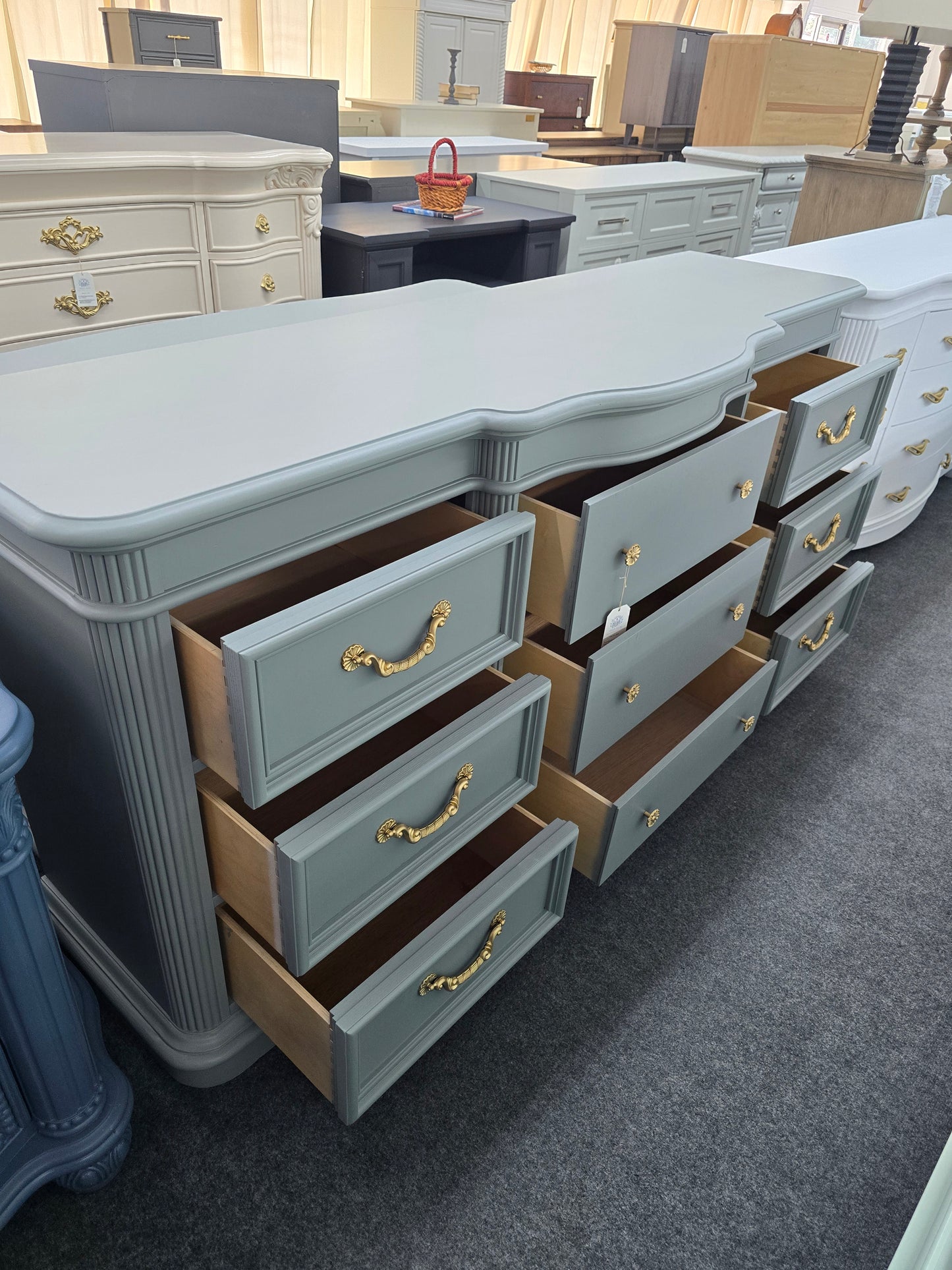Stanley green gray 9 drawers dresser