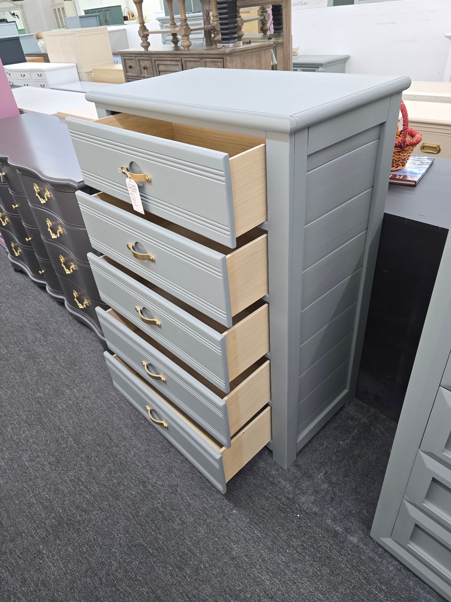 5 drawers green gray chest