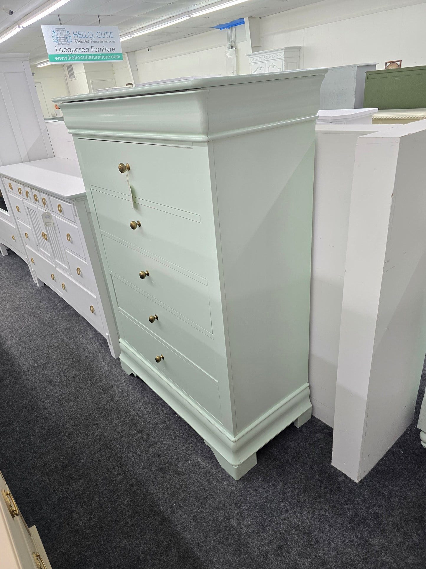 Solid wood SUMTER minty green lacquered chest