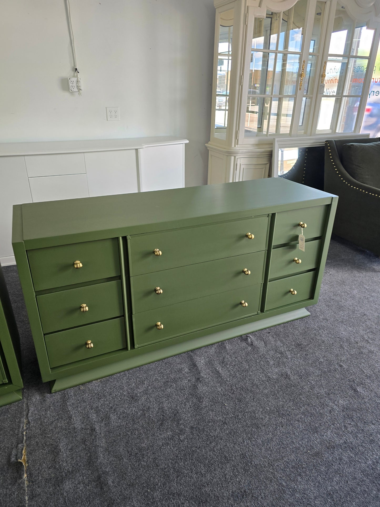 Solid wood MCM green long dresser