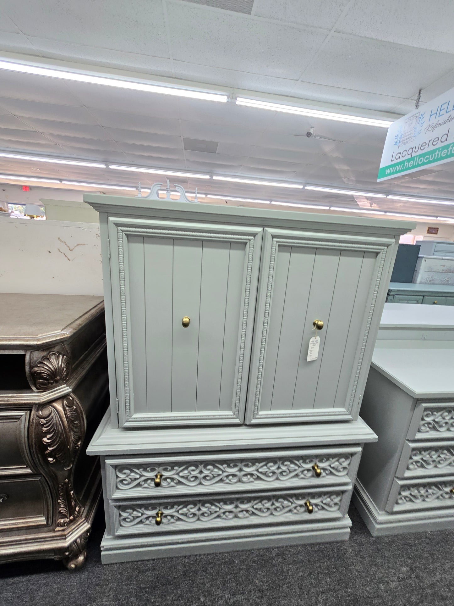 Vintage gray tall chest