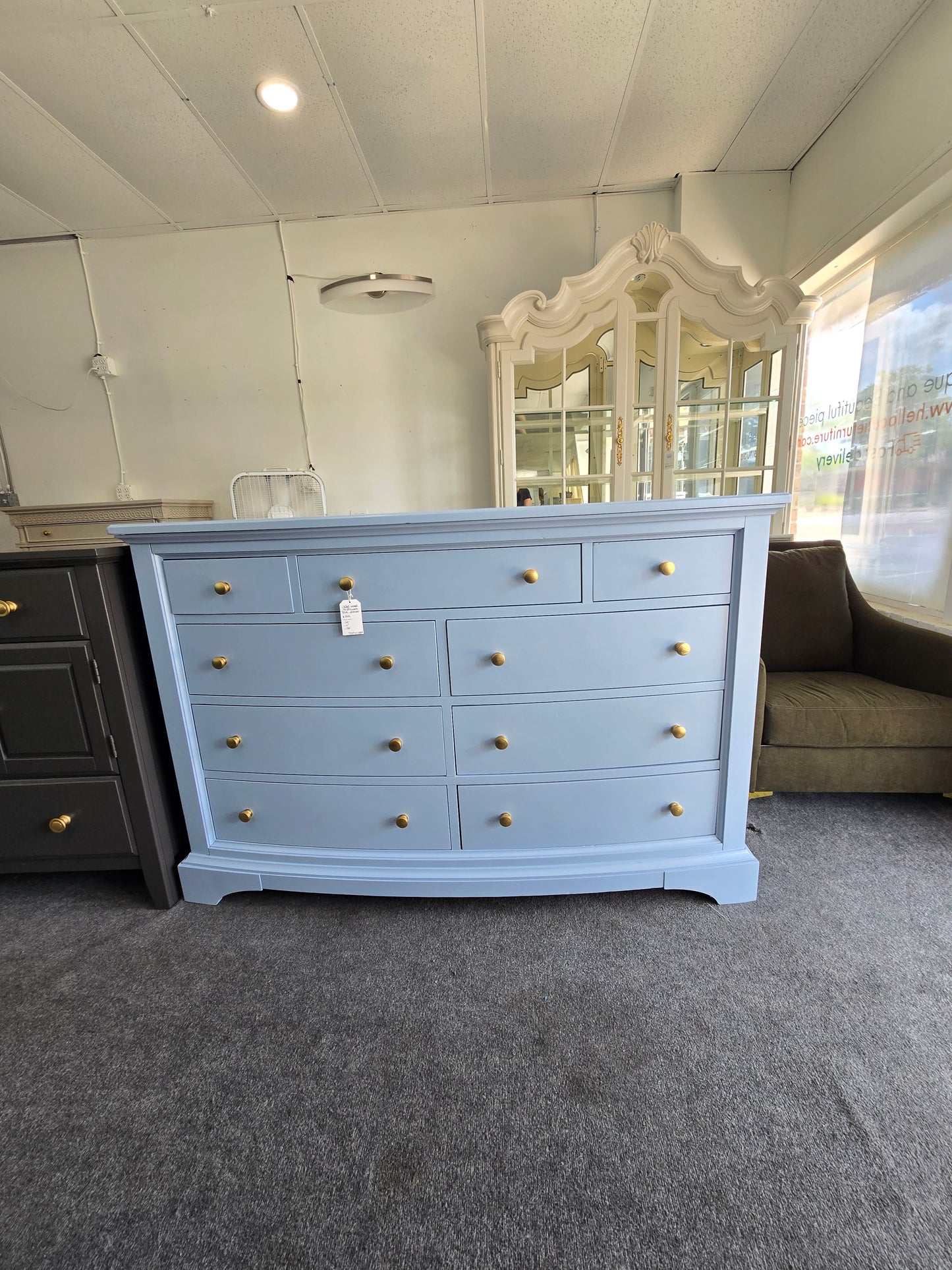 Blue bowfront dresser