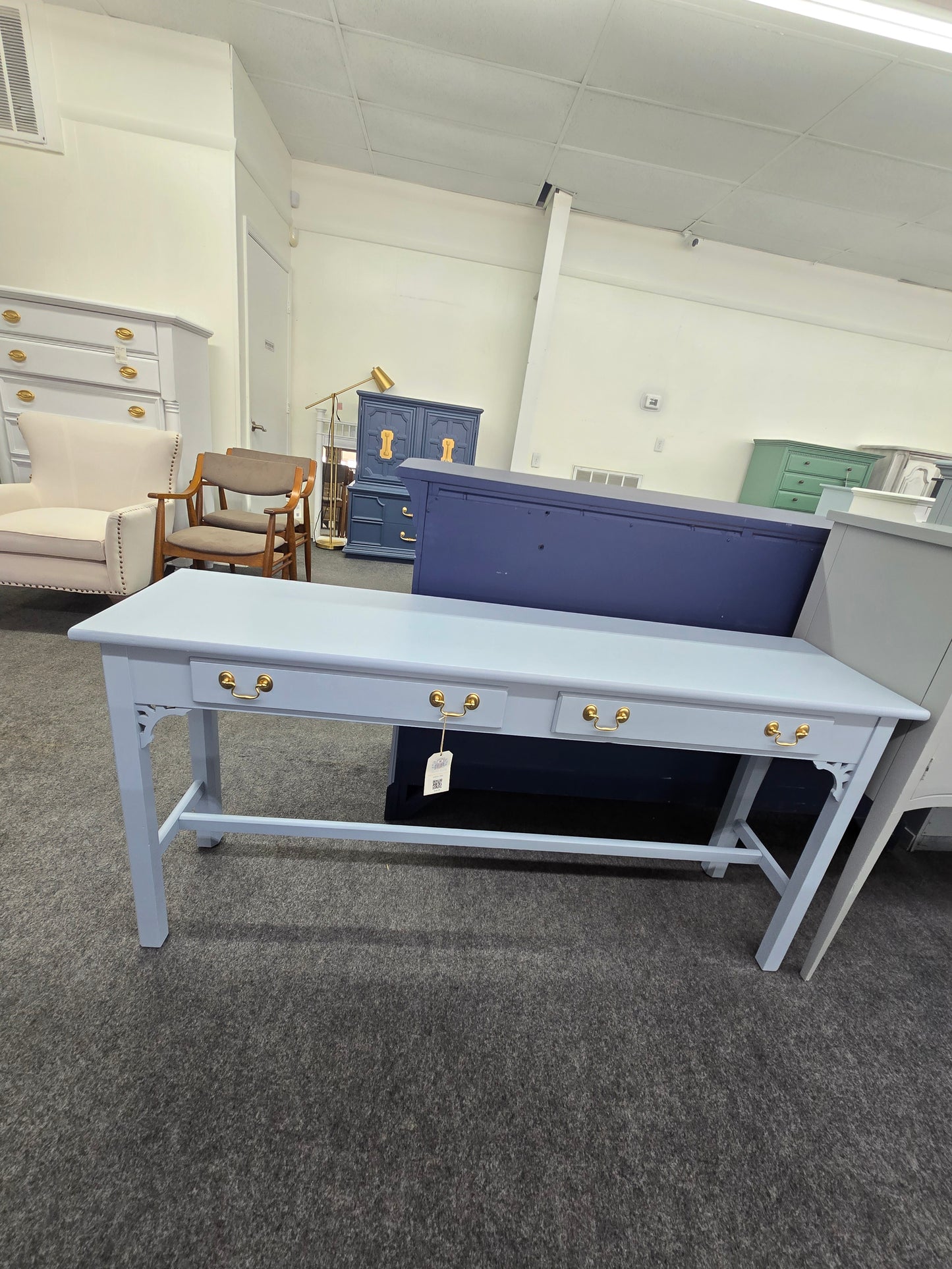 Solid wood blue entry table