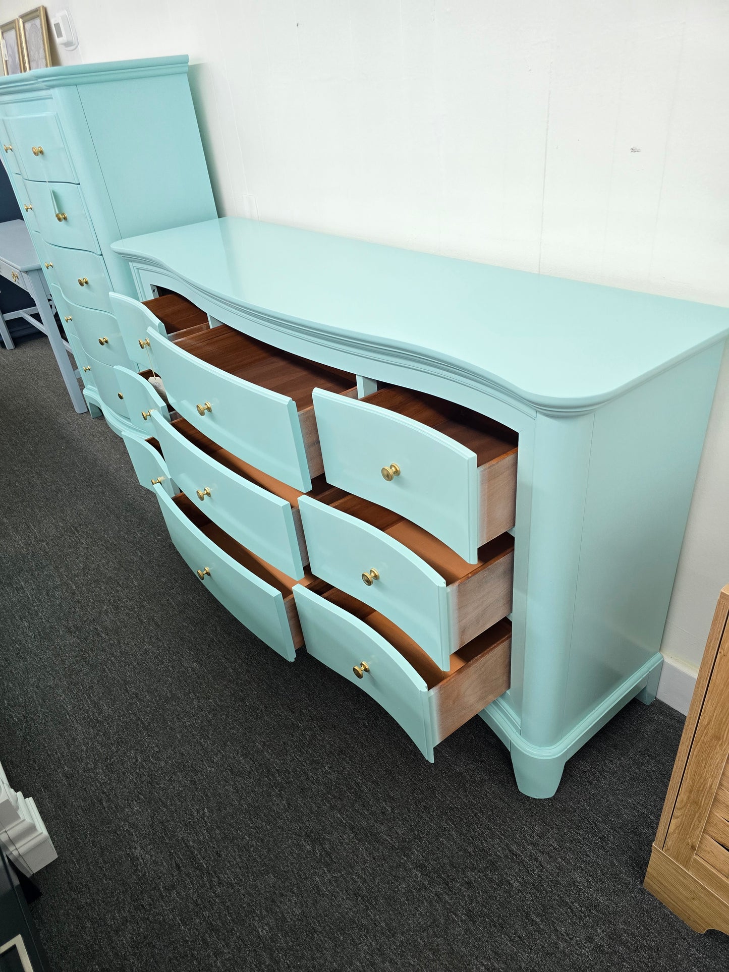 Solid wood blue Lacquered curved dresser