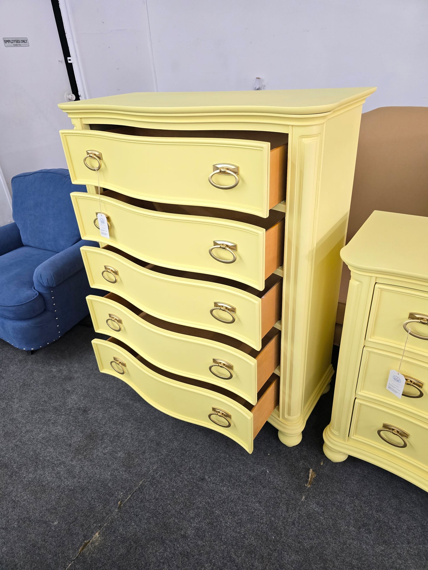 Bowfront yellow modern chest