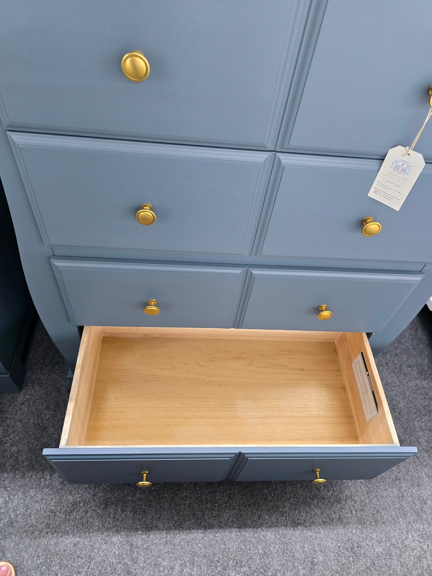 Solid pine blue gray chest
