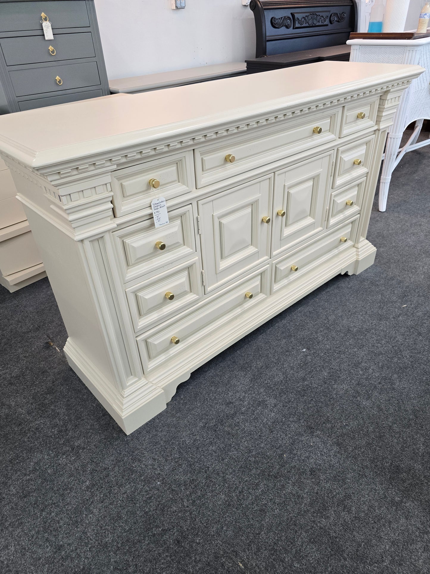 Gorgeous beige 9 drawers 2 doors dresser