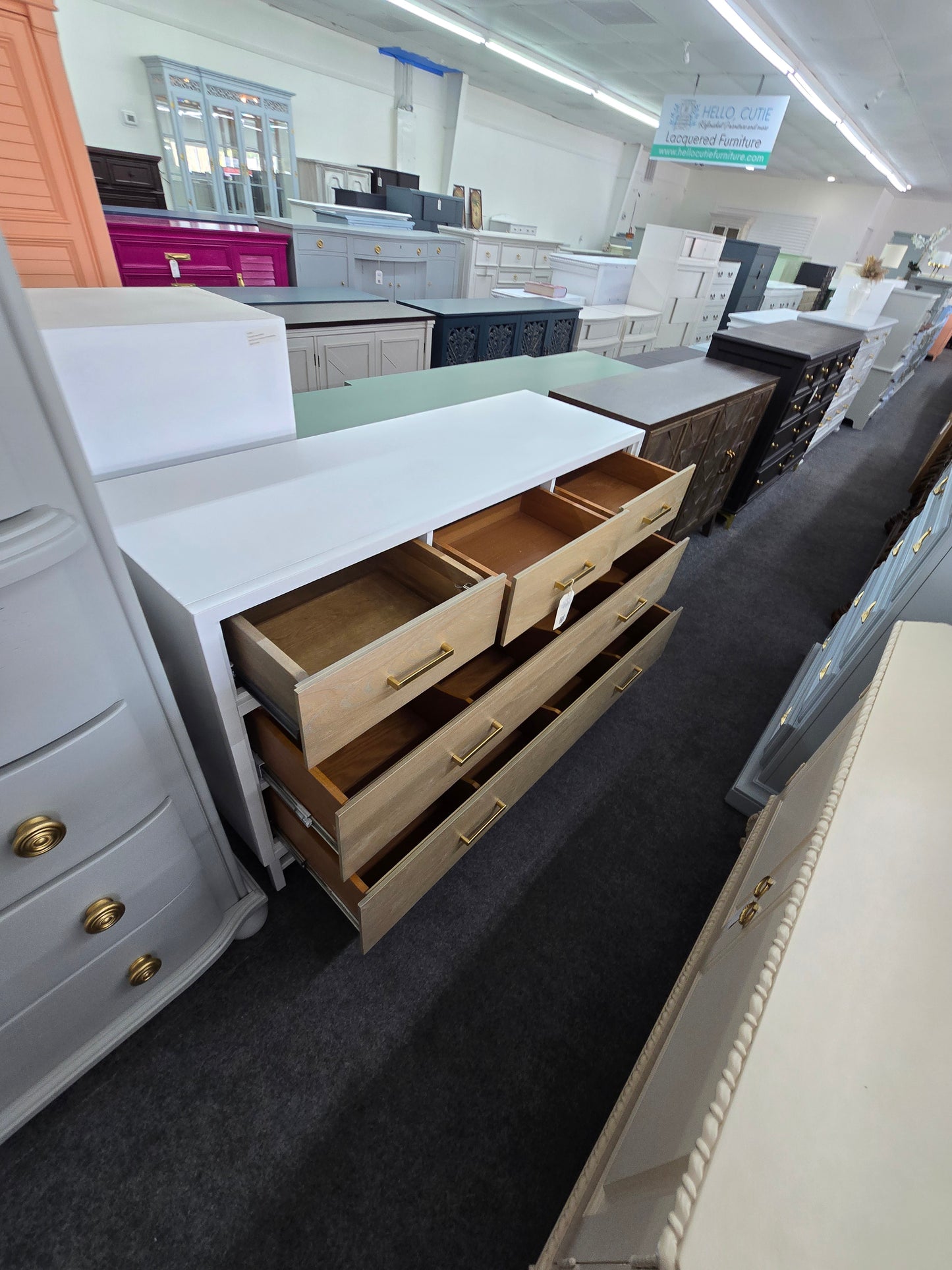 Smartstuff white lacquered dresser and natural wood drawers