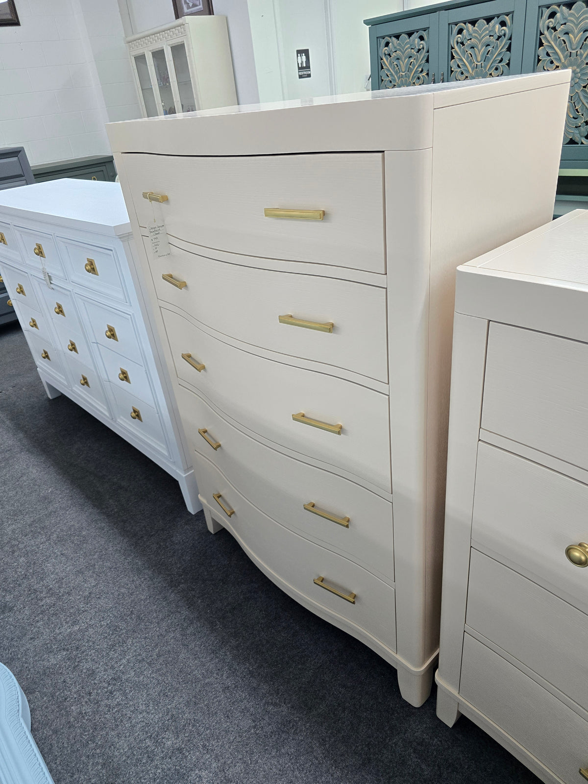 Cream lacquered bowfront chest