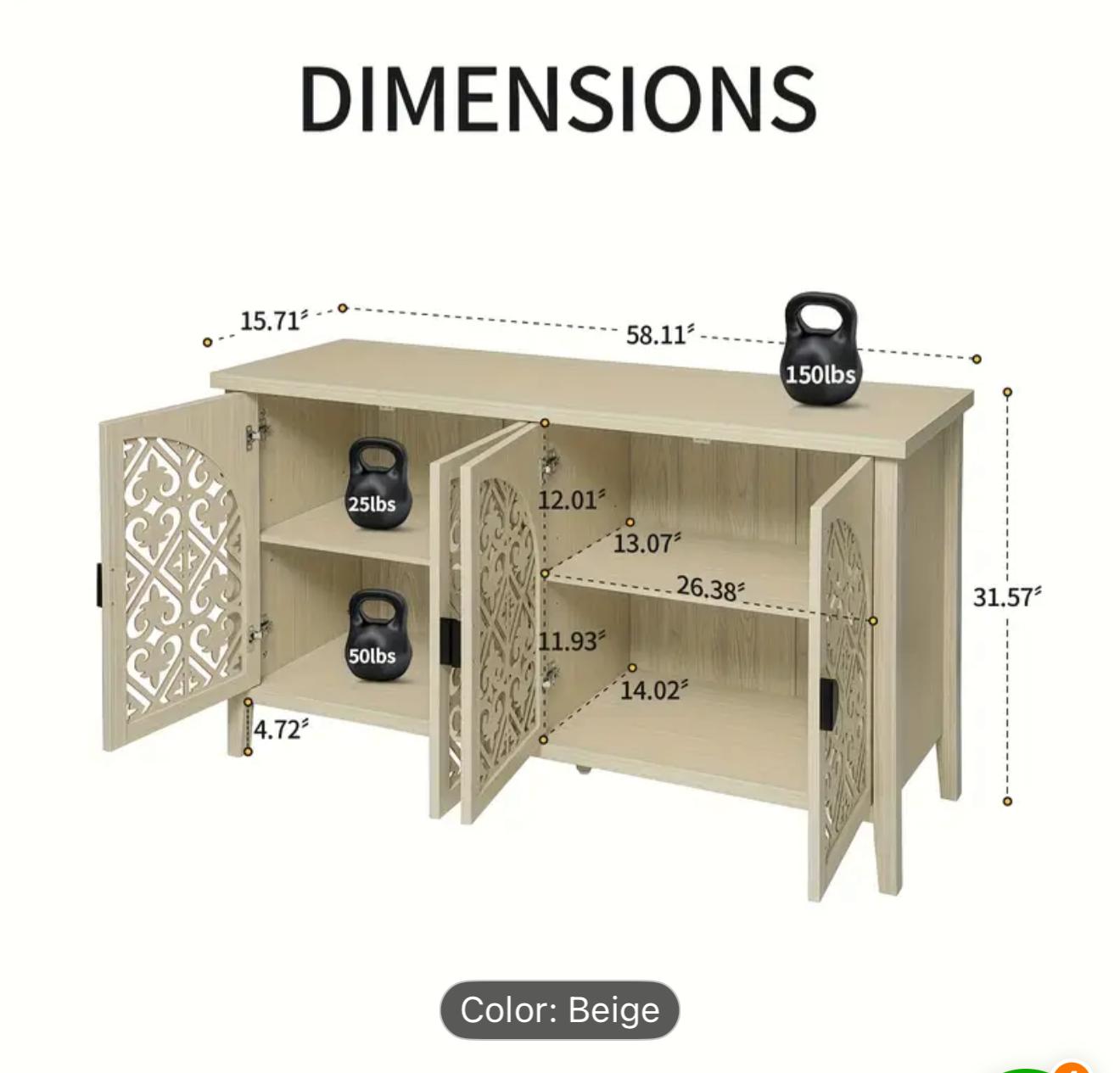Hollow 4 drawers cabinet natural wood- new